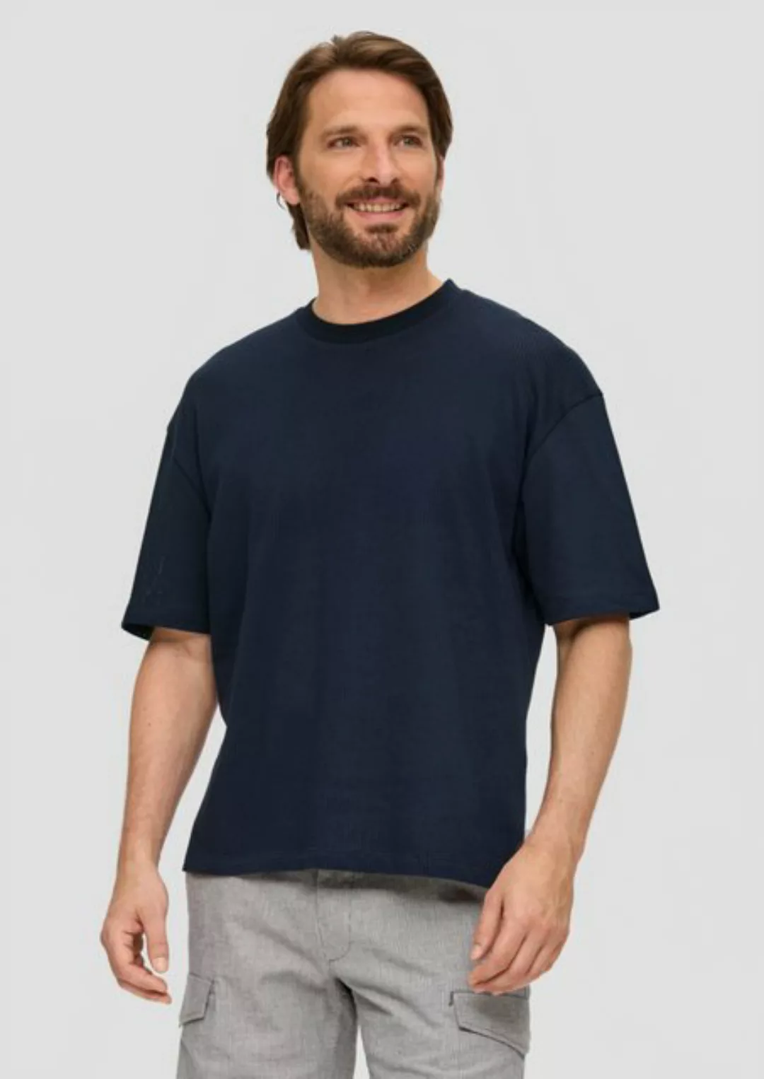 s.Oliver Kurzarmshirt Crewneck-Shirt aus Jacquard im Relaxed Fit günstig online kaufen