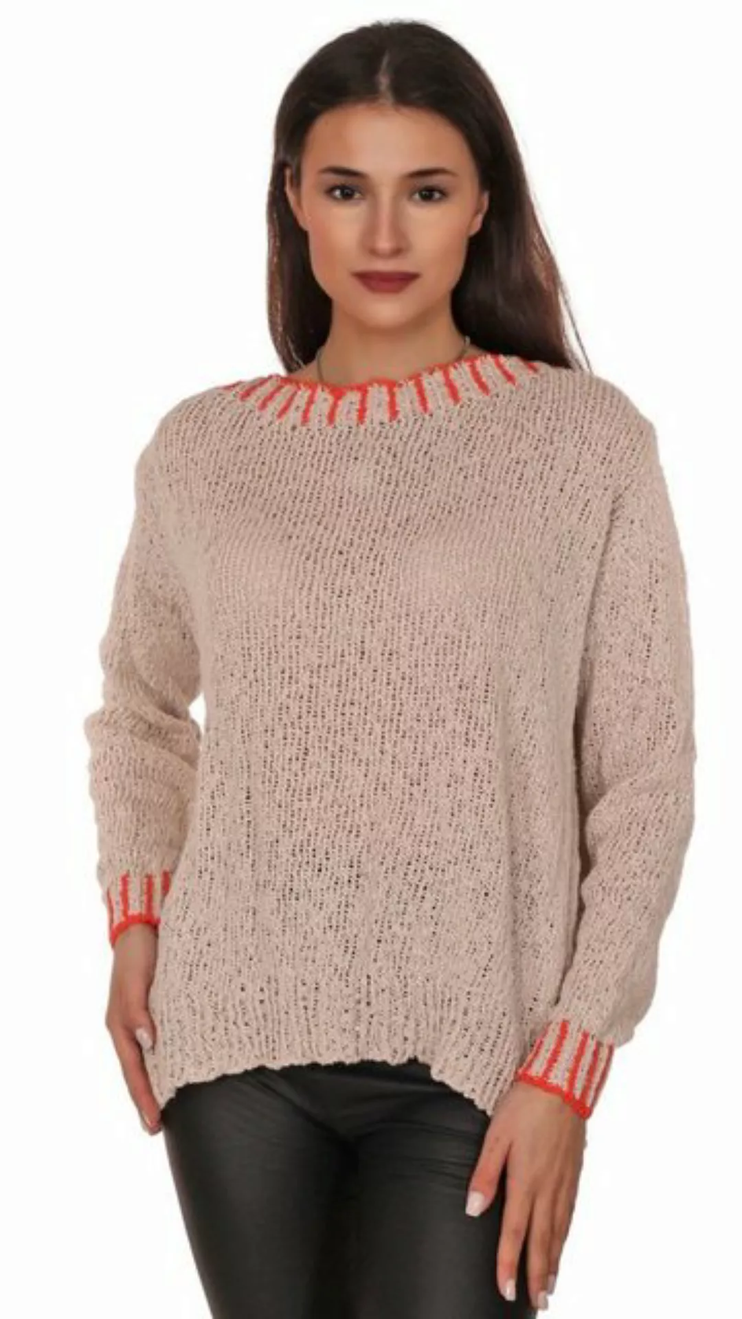 Charis Moda Rundhalspullover Langarmpullover zweifarbig Streifendesign an K günstig online kaufen