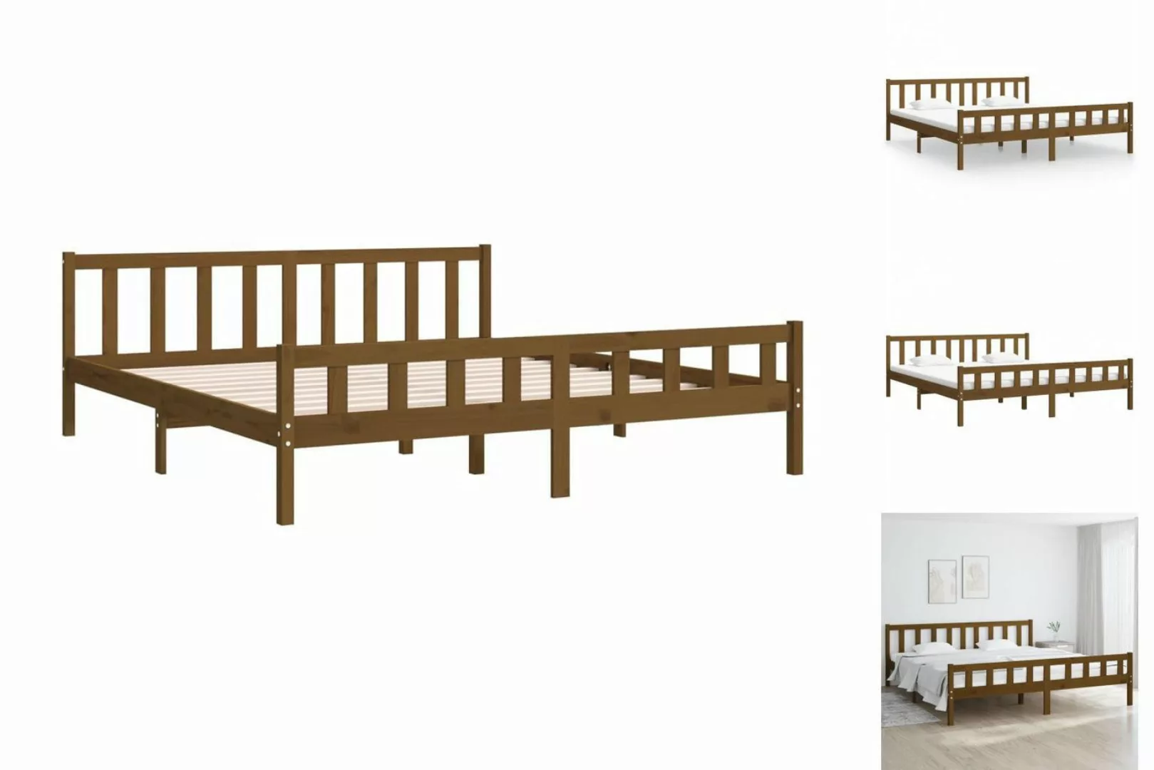 vidaXL Bettgestell Massivholzbett Honigbraun 200x200 cm Bett Bettgestell Do günstig online kaufen