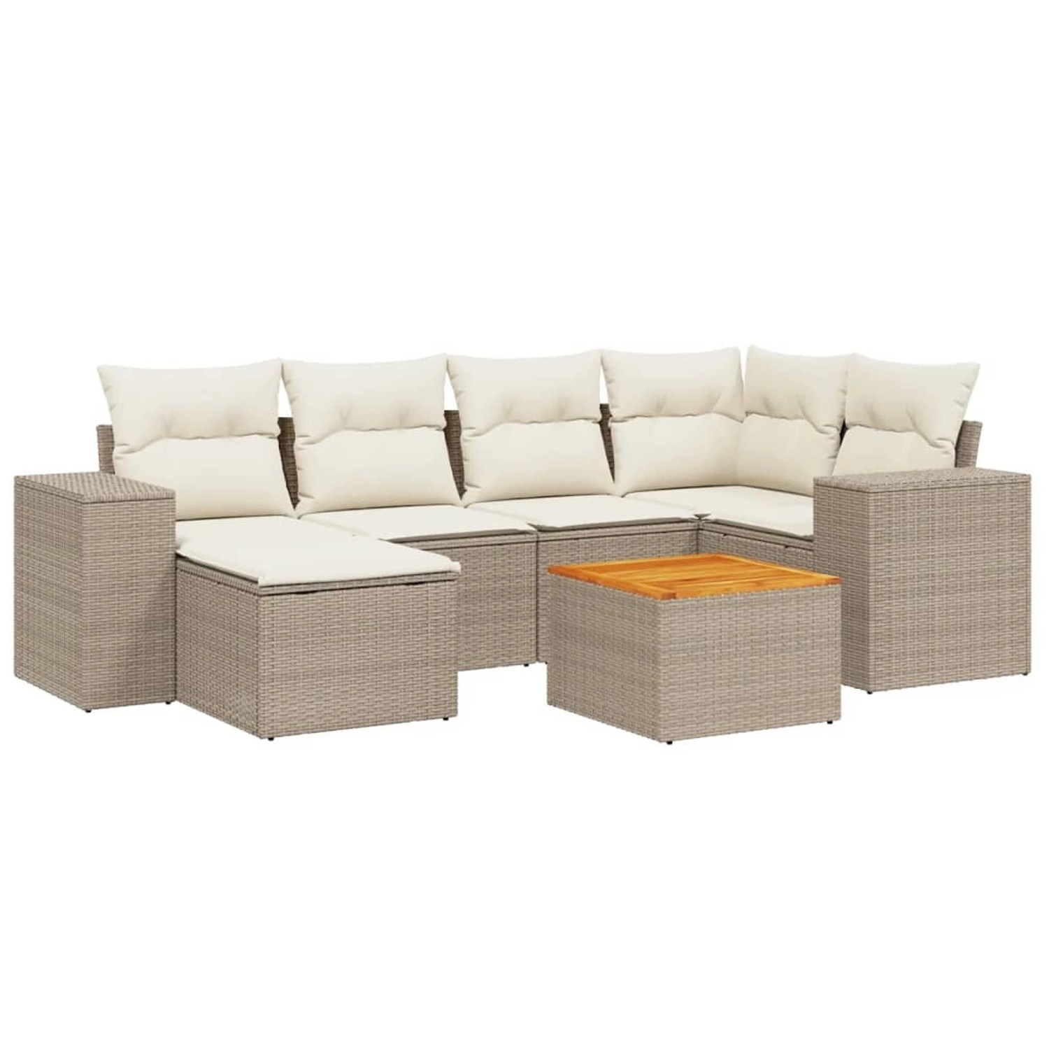 vidaXL 7-Tlg Garten-Sofagarnitur mit Kissen Beige Poly Rattan 3225547 günstig online kaufen