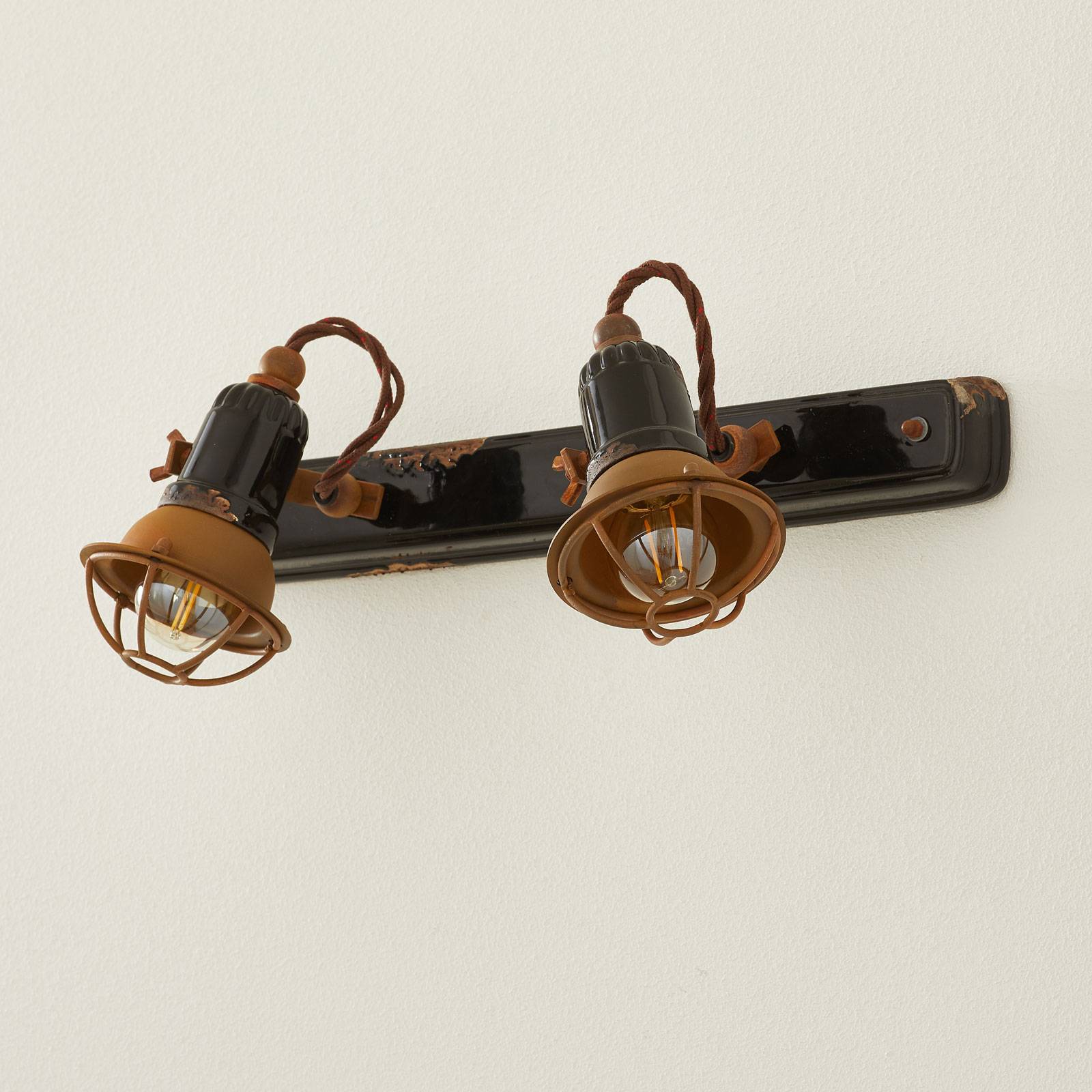 Wandlampe C1676/1 mit Korb, zweiflammig, schwarz günstig online kaufen