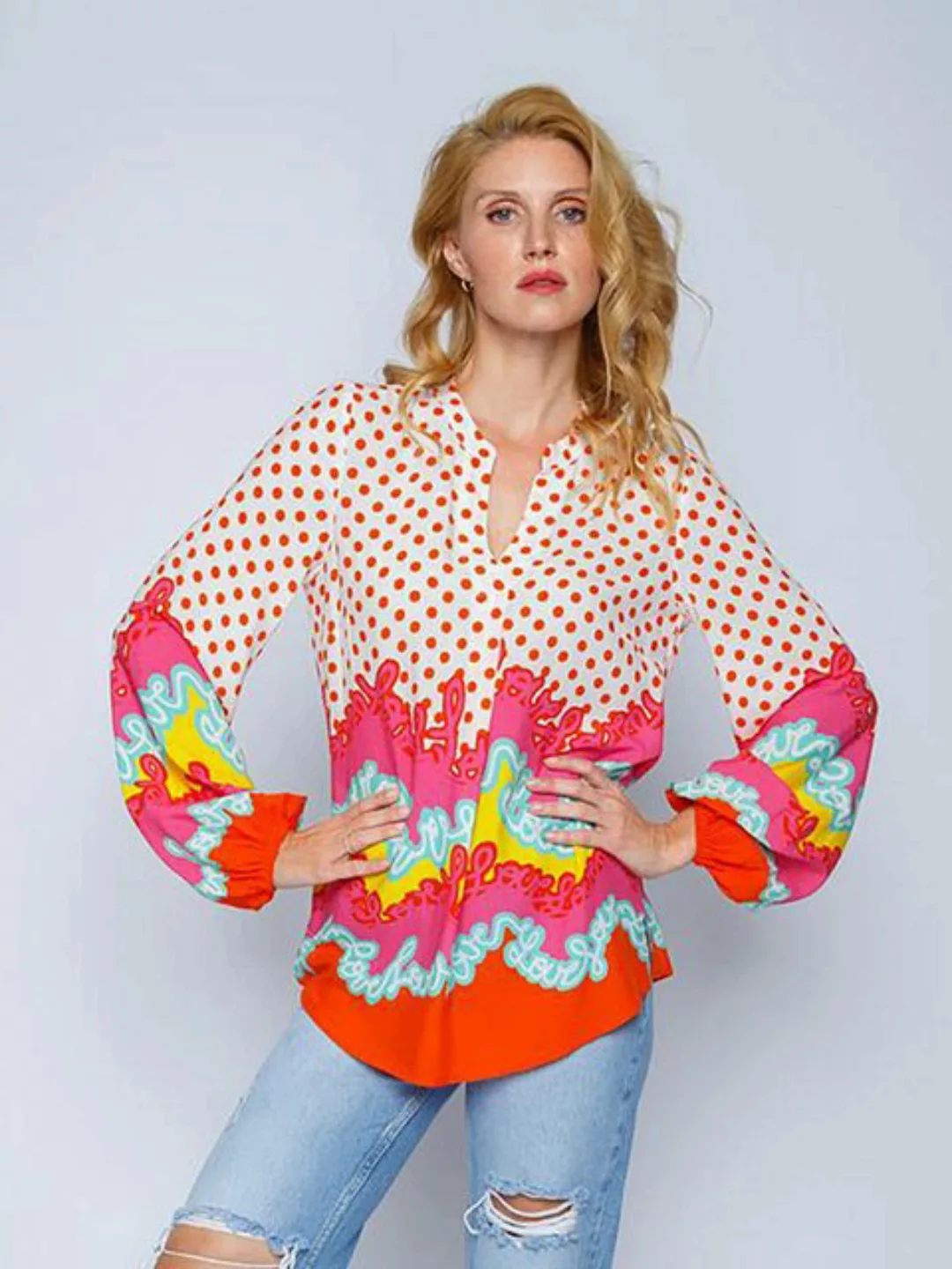 Emily Van Den Bergh Schlupfbluse Shirtbluse Waves and Dots günstig online kaufen