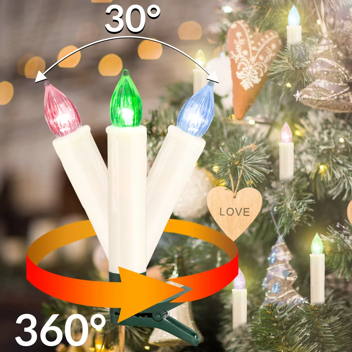 LED Weihnachtsbaumkerzen 30er-Set Mehrfarbig mit Batterien günstig online kaufen
