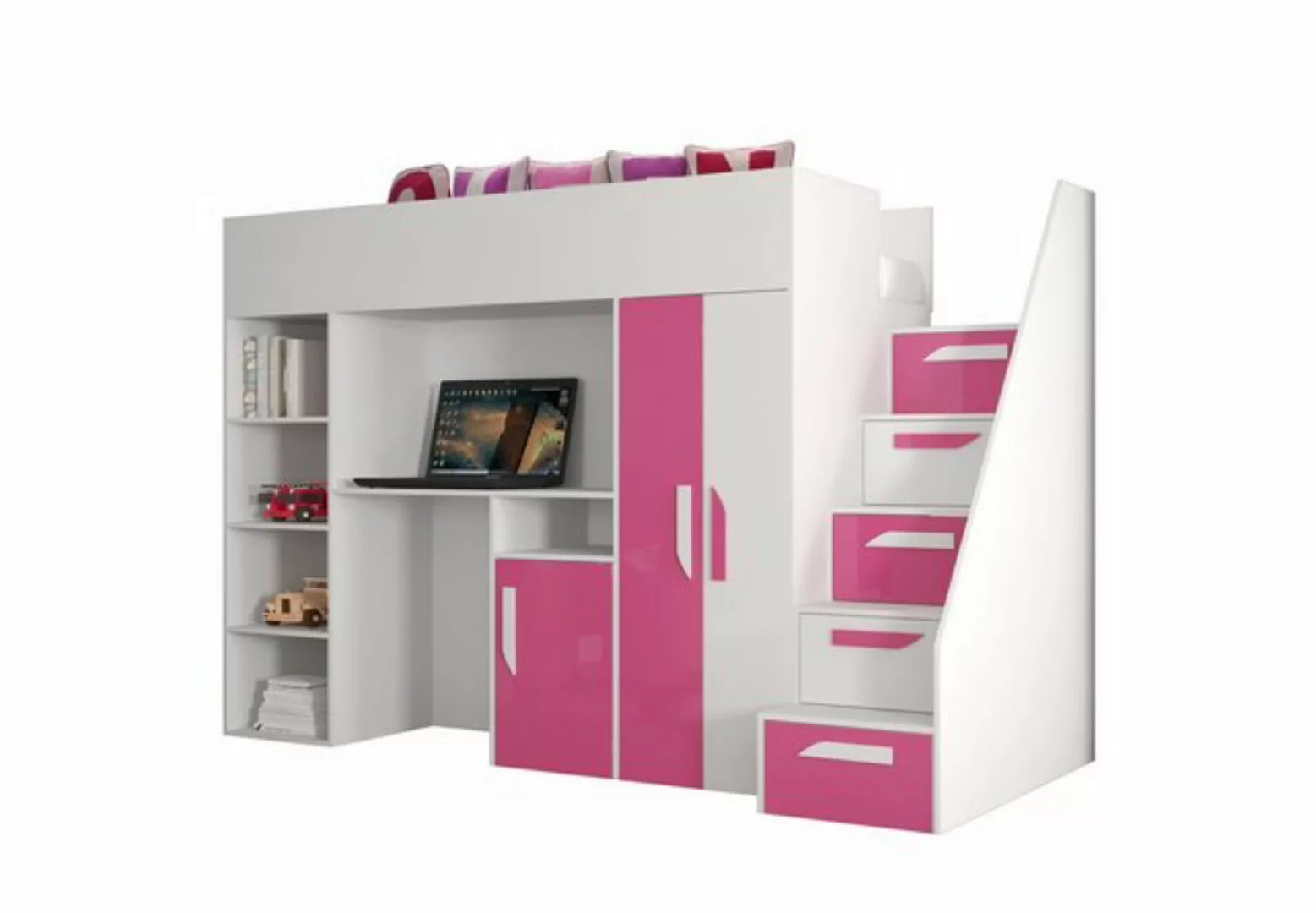 QMM TraumMöbel Hochbett PARIS 4 mit Schreibtisch Schrank Regal und Treppe H günstig online kaufen