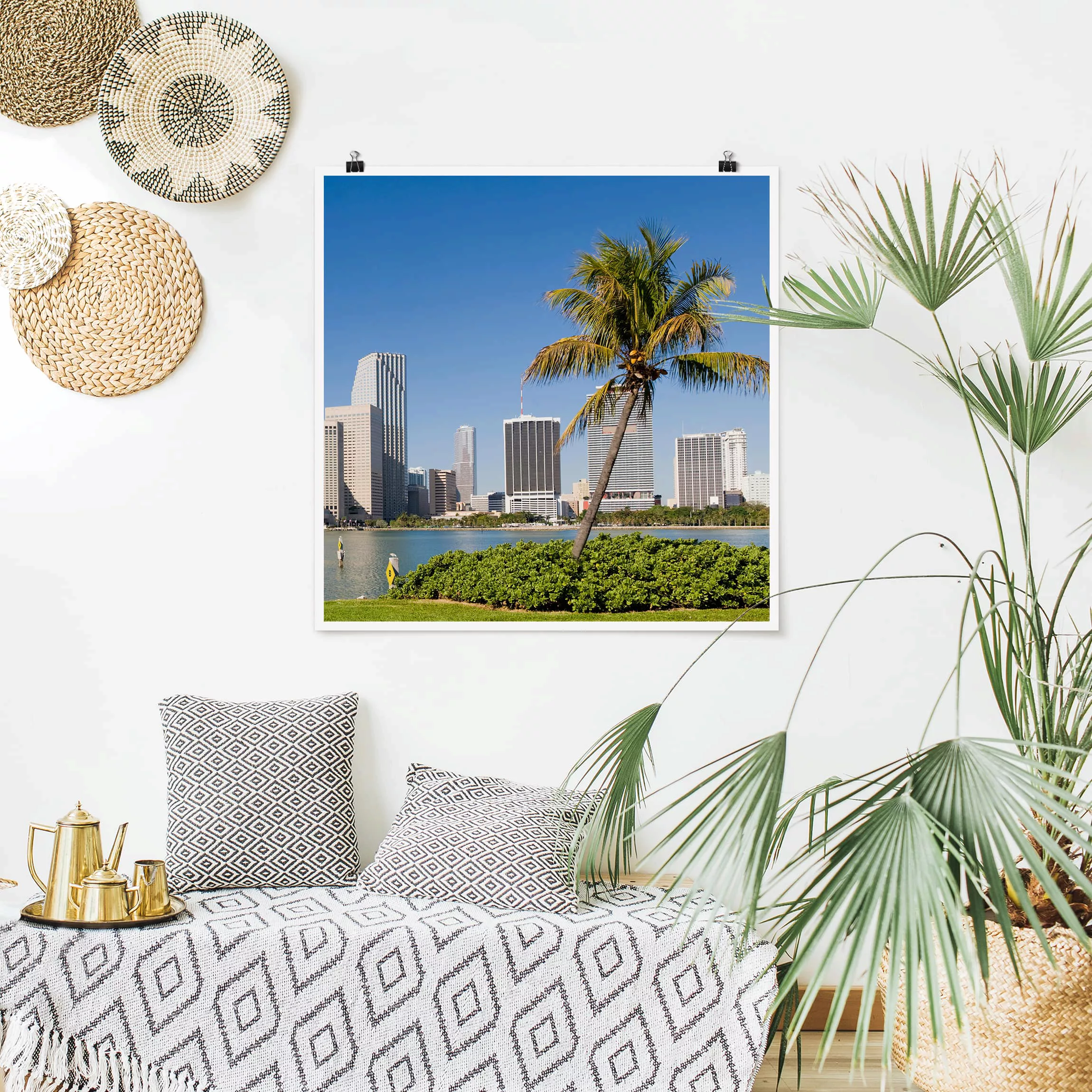 Poster Architektur & Skyline - Quadrat Miami Beach Skyline günstig online kaufen