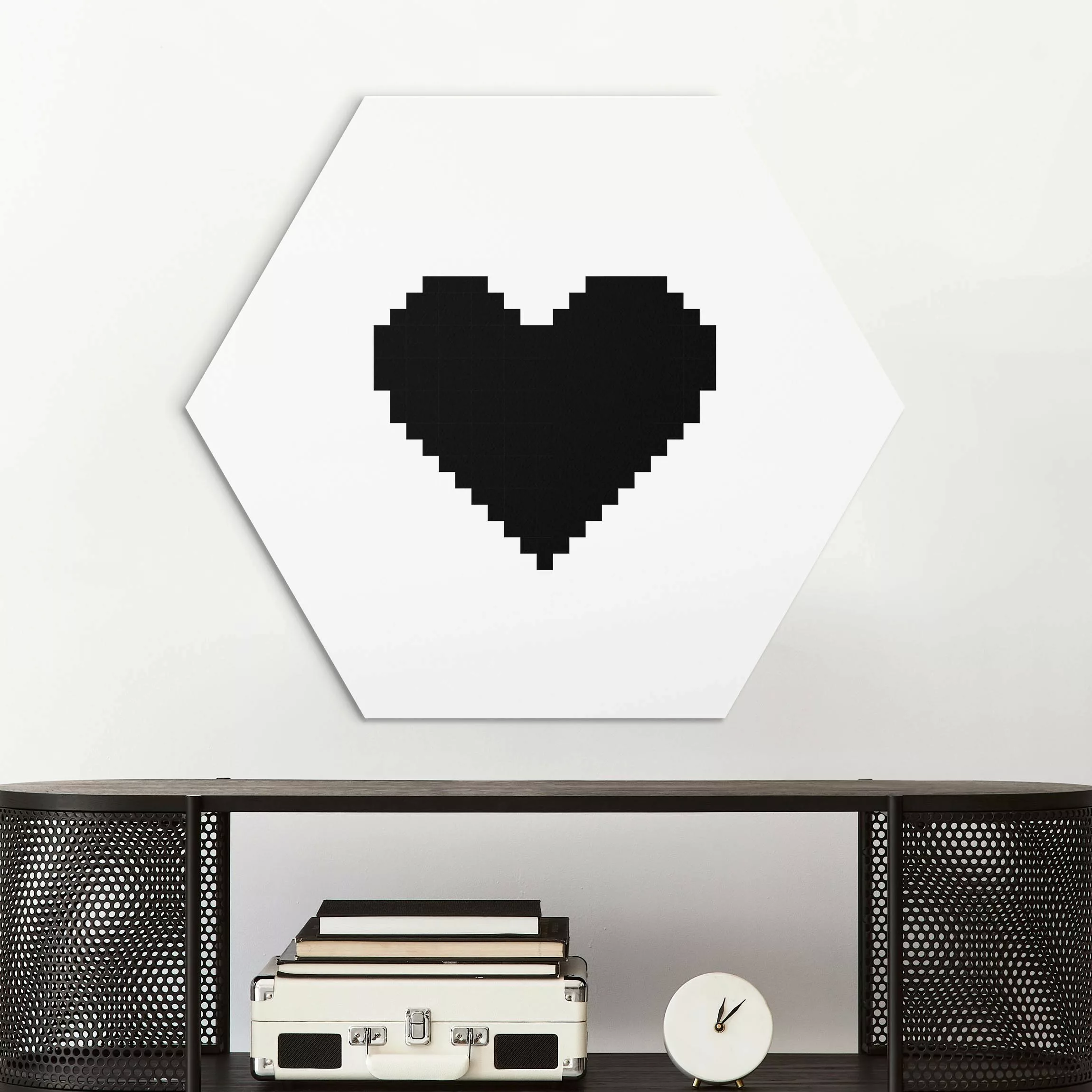 Hexagon-Alu-Dibond Bild Pixel Herz in Schwarz günstig online kaufen