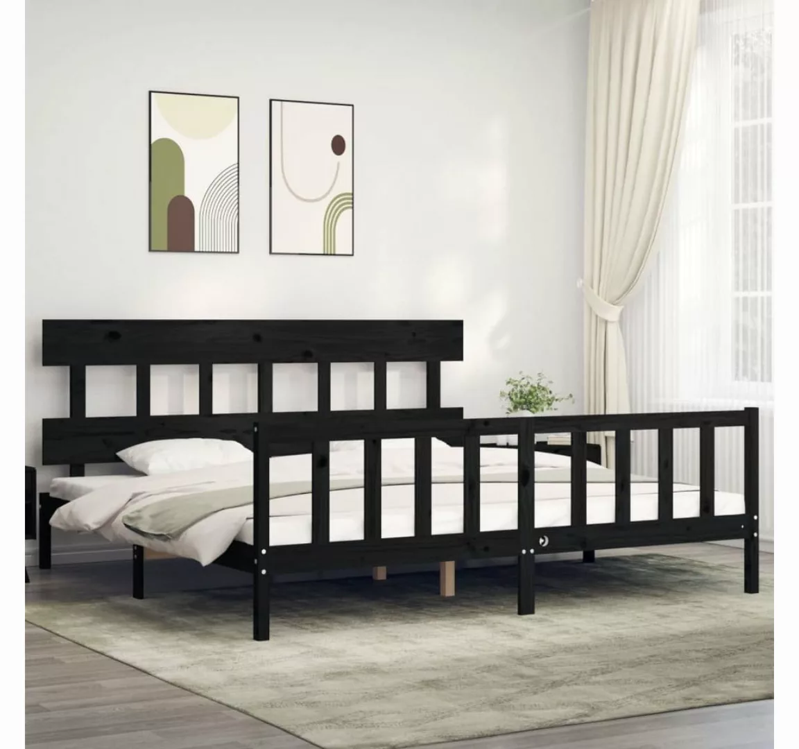 furnicato Bett Massivholzbett mit Kopfteil Schwarz 200x200 cm günstig online kaufen