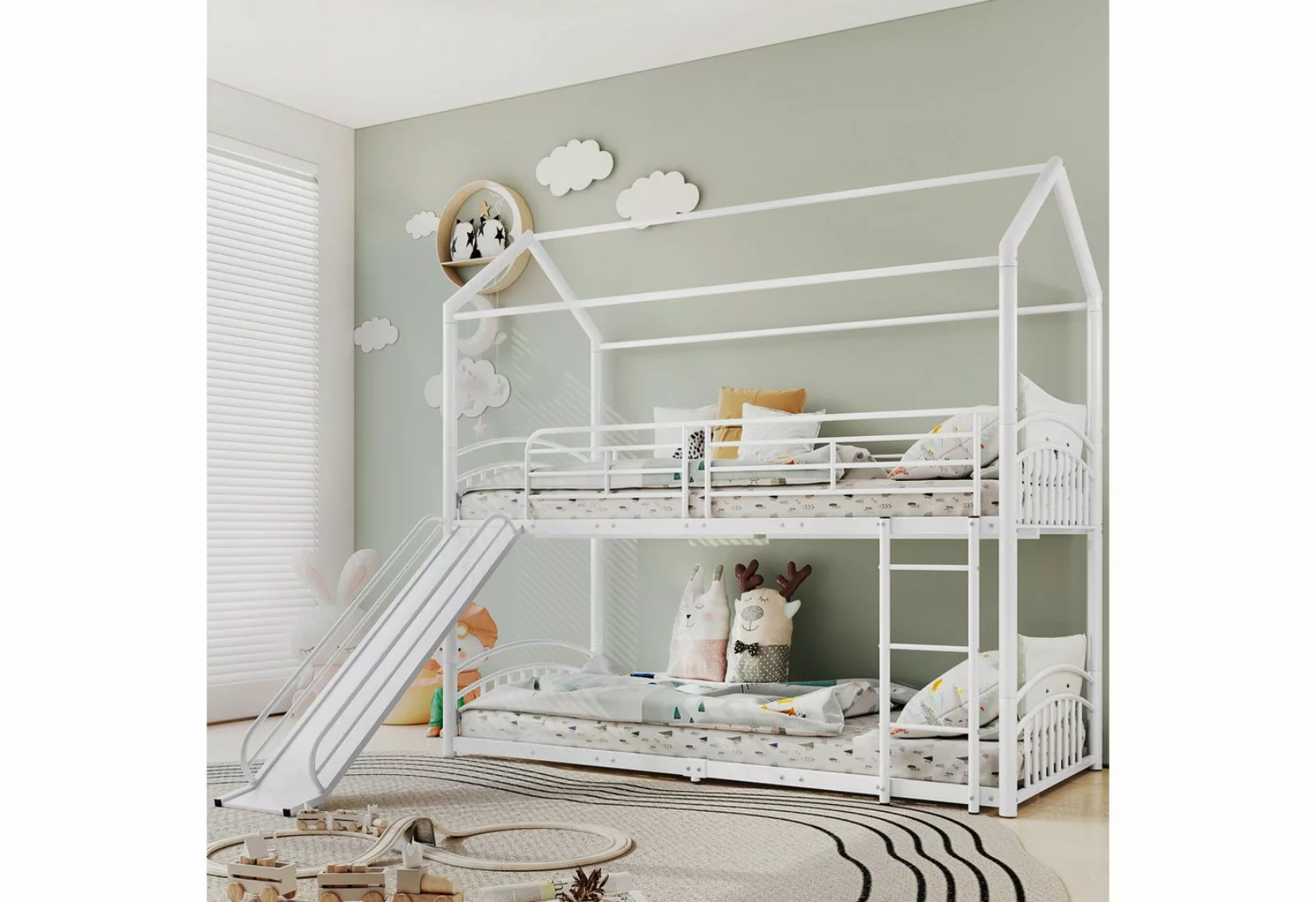 NMonet Etagenbett Kinderbett Metallbett 90x200cm, mit Treppe und Rutsche, F günstig online kaufen