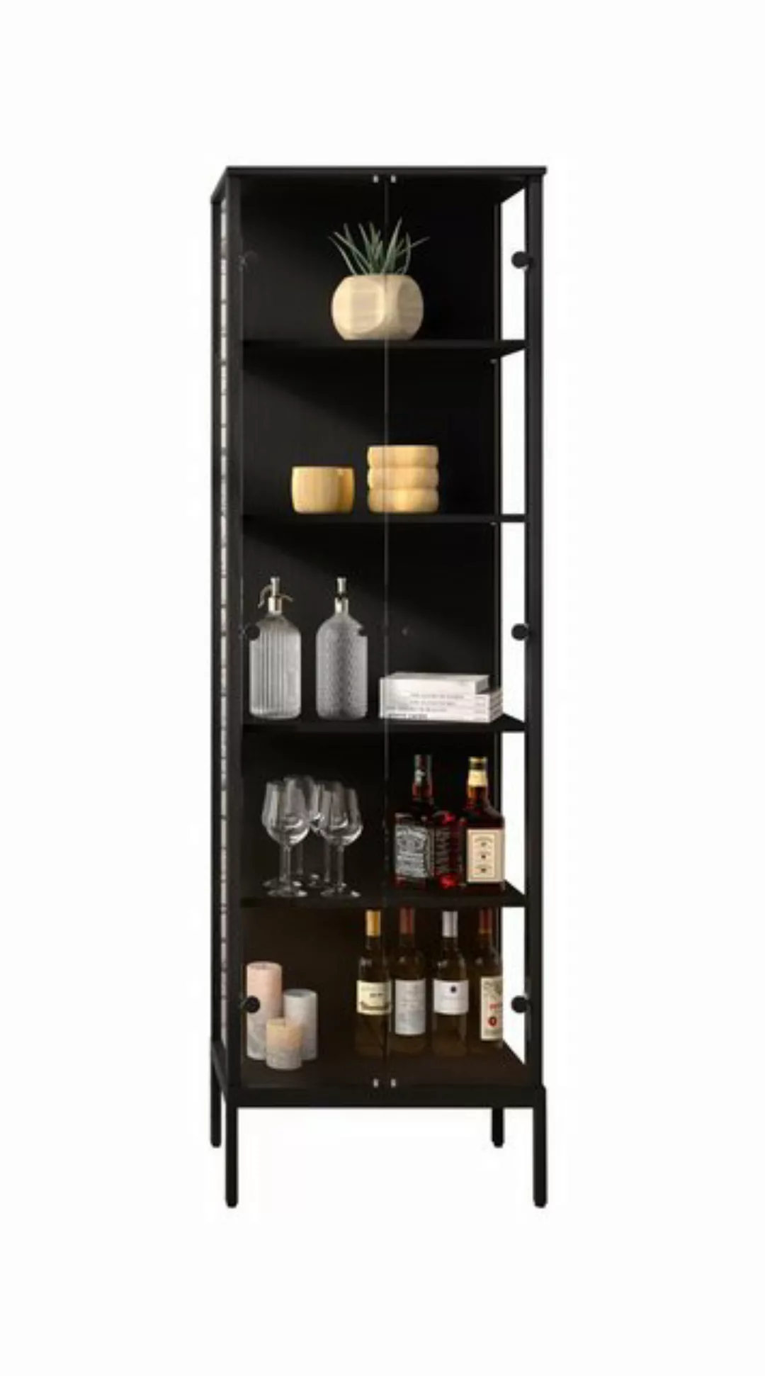 freiraum Vitrine STEP 5 Fächer, inkl. LED-Spots, Schwarz - 57,4x187,6x32,7c günstig online kaufen