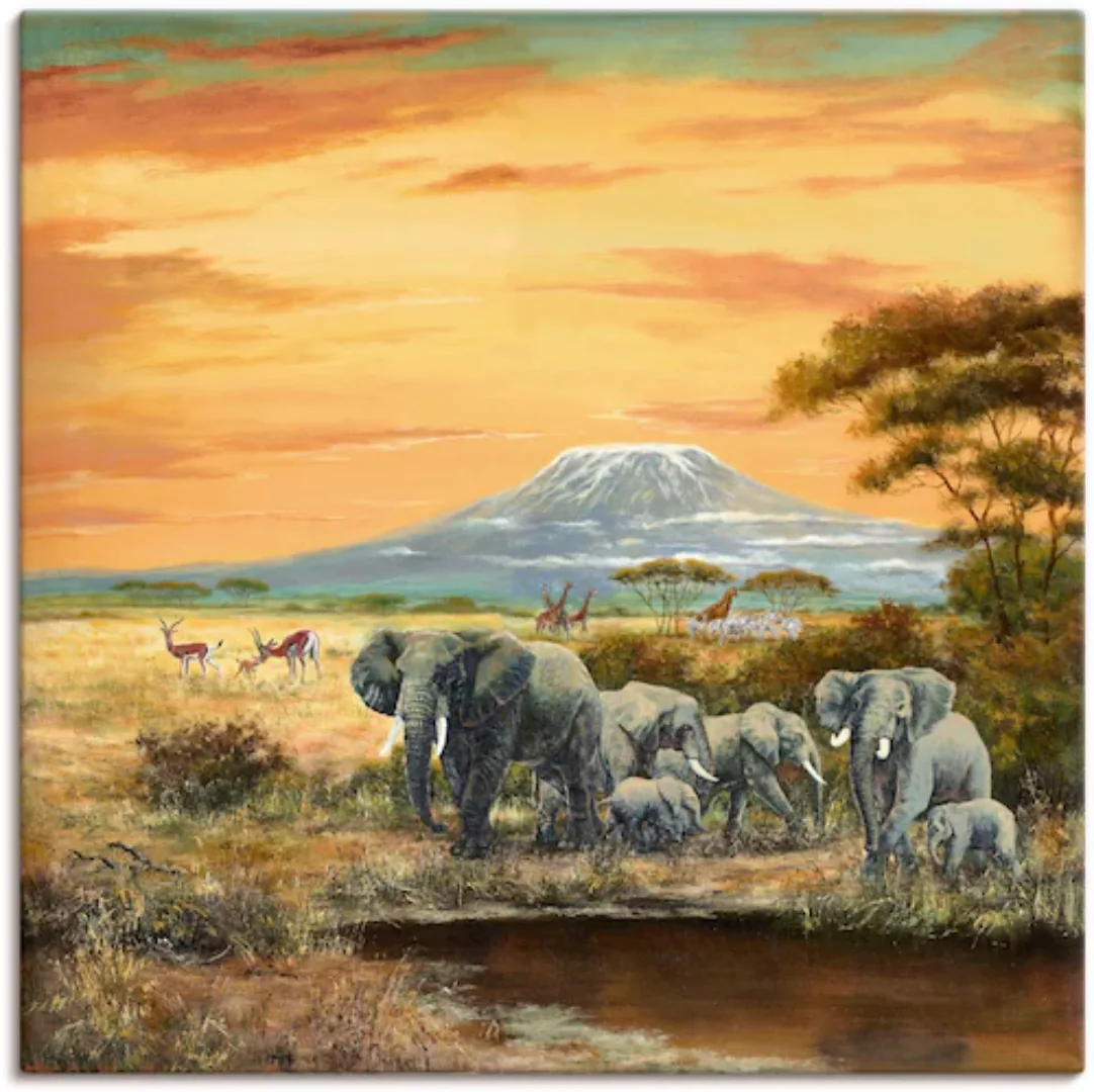 Artland Wandbild "Afrikalandschaft mit Elefanten", Wildtiere, (1 St.) günstig online kaufen