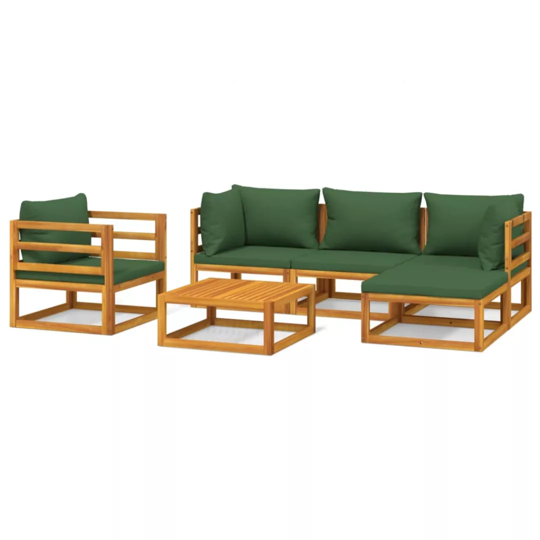 Vidaxl 6-tlg. Garten-lounge-set Mit Grünen Kissen Massivholz günstig online kaufen