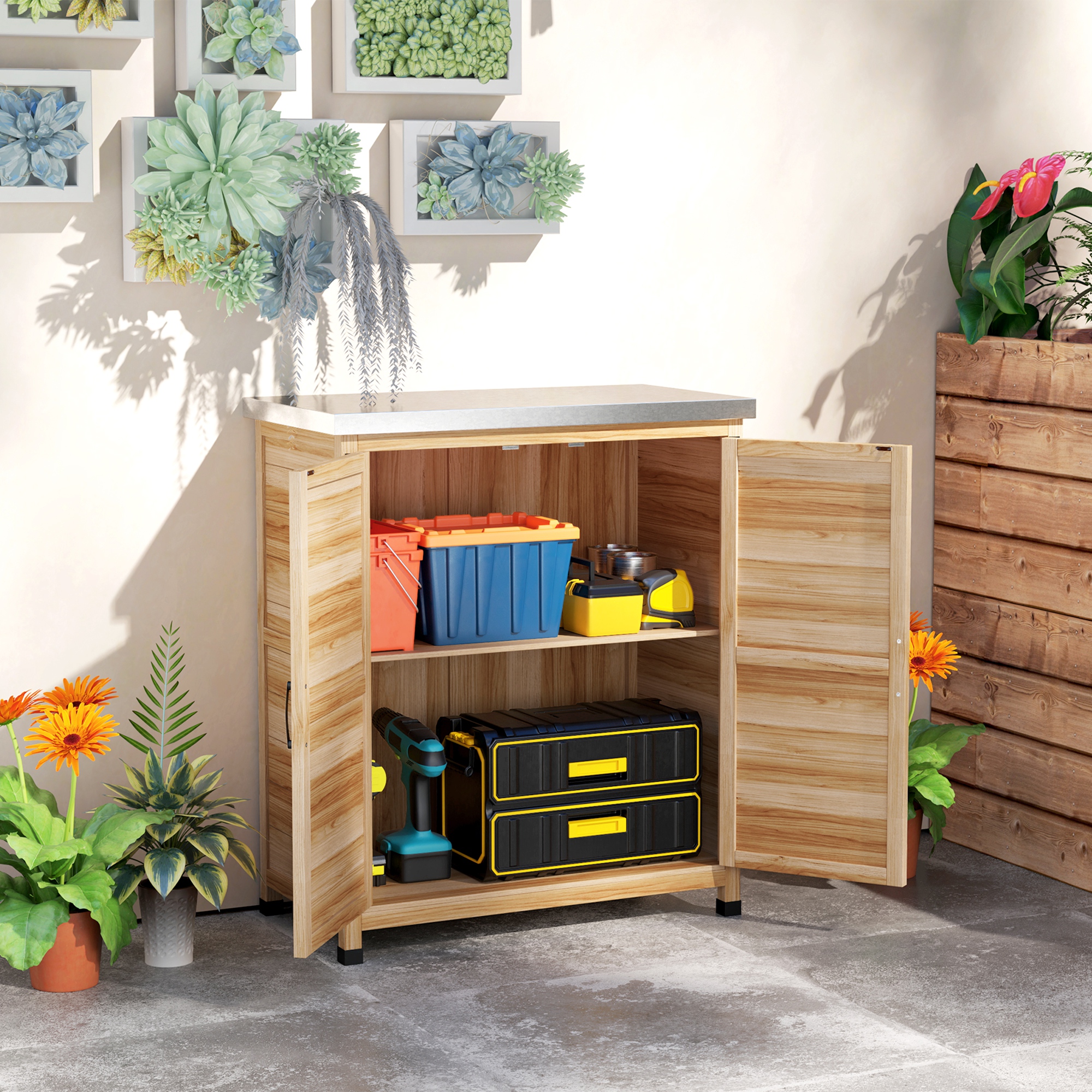 Outsunny Gartenschrank mit internem Regal und Arbeitsbank oben, Gartenschra günstig online kaufen