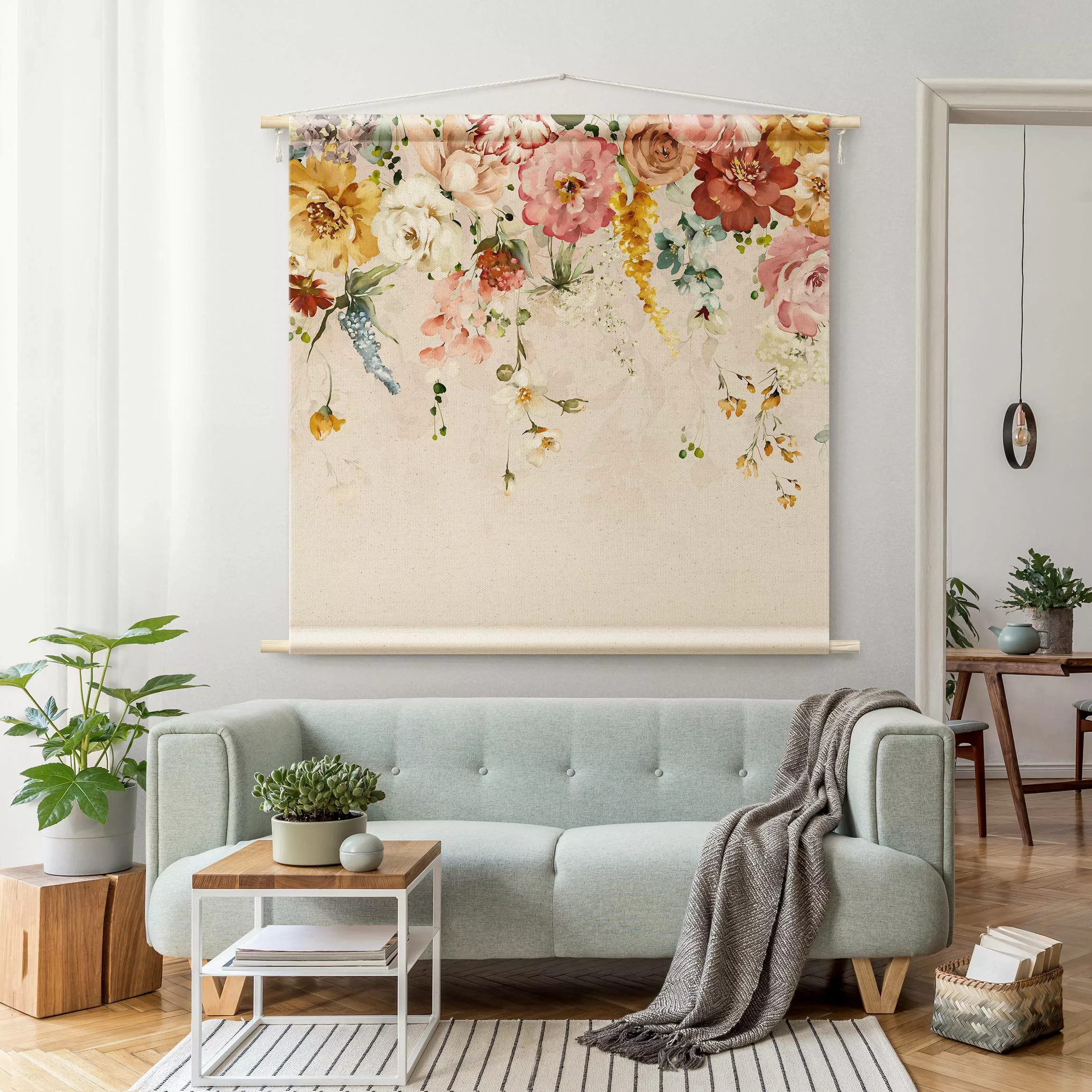 Wandteppich Rankende Blumen Aquarell Vintage günstig online kaufen