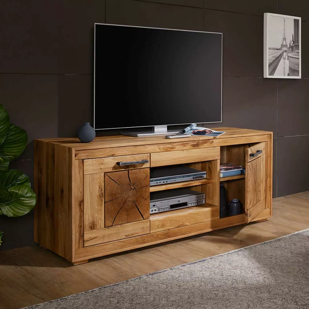 TV Board aus Wildeiche Massivholz 150 cm breit günstig online kaufen
