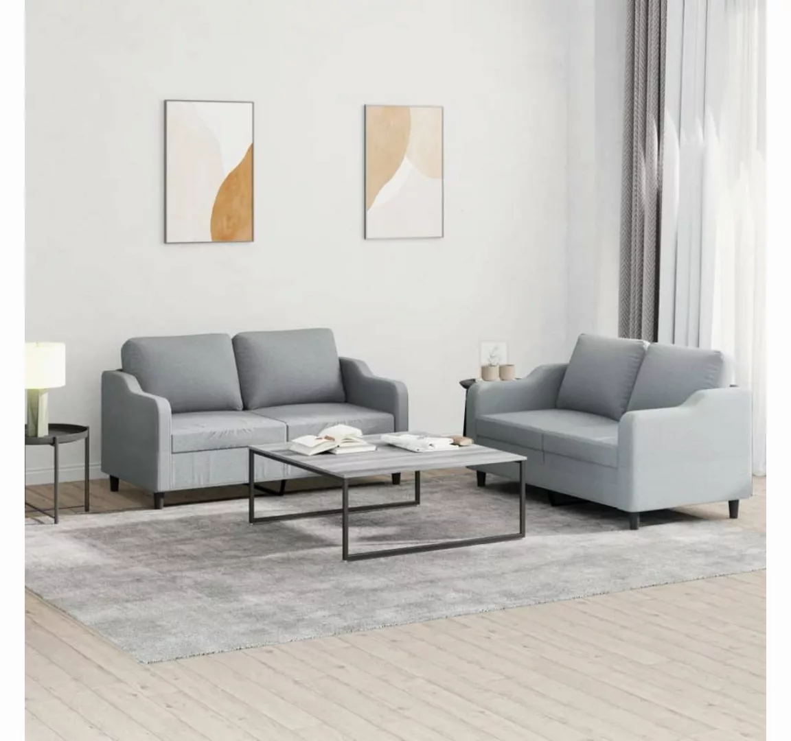 vidaXL Sofa Sofagarnitur Set mit Kissen Stoff, 2-tlg., Hellgrau günstig online kaufen