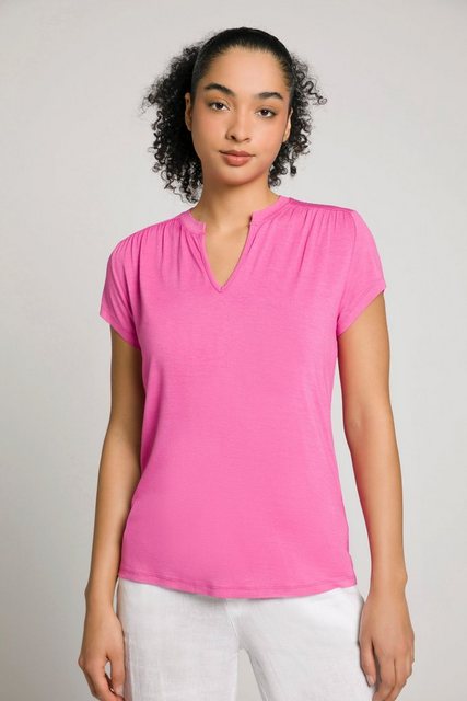 Gina Laura Rundhalsshirt T-Shirt gekräuselte Schulter Tunika-Ausschnitt günstig online kaufen
