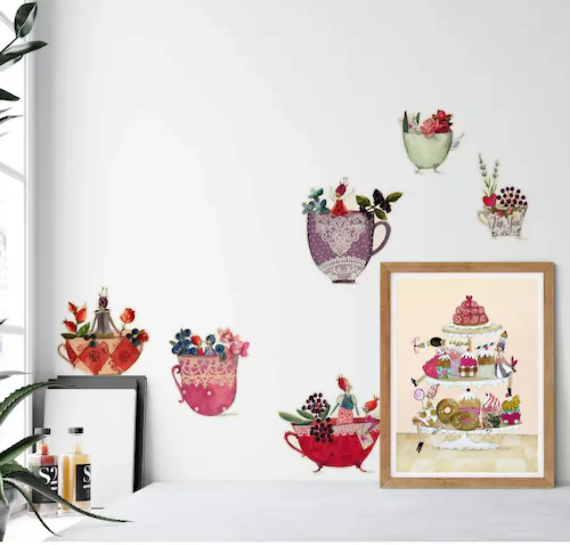 Wall-Art Wandtattoo »Bunte Blumen Fee Tassen«, (1 St.), selbstklebend, entf günstig online kaufen