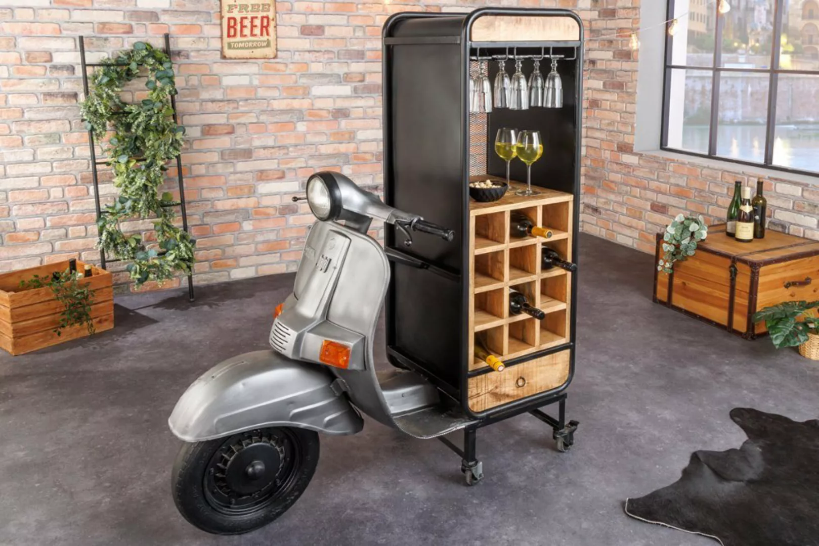 riess-ambiente Barschrank UPCYCLING SCOOTER 160cm silber / natur (Einzelart günstig online kaufen