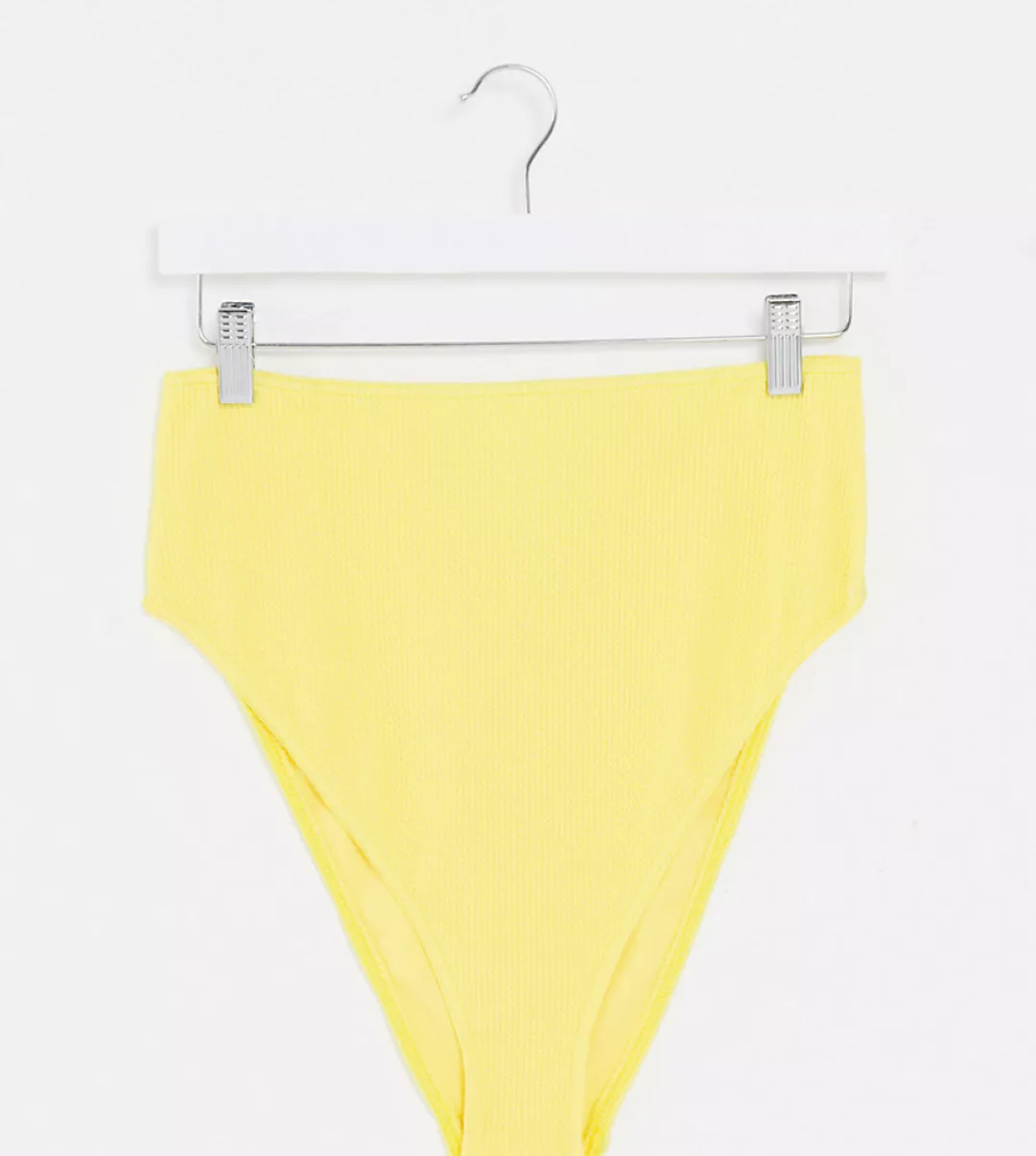 ASOS DESIGN Curve – Bikinihose mit hoher Taille und Crinkle-Effekt in Gelb günstig online kaufen