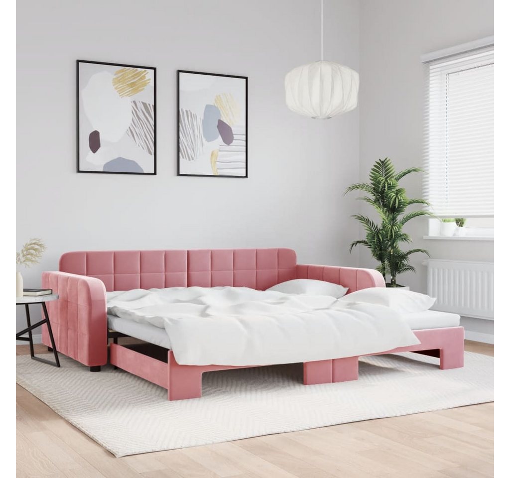 vidaXL Gästebett Gästebett Tagesbett Ausziehbar Rosa 100x200 cm Samt Bett B günstig online kaufen