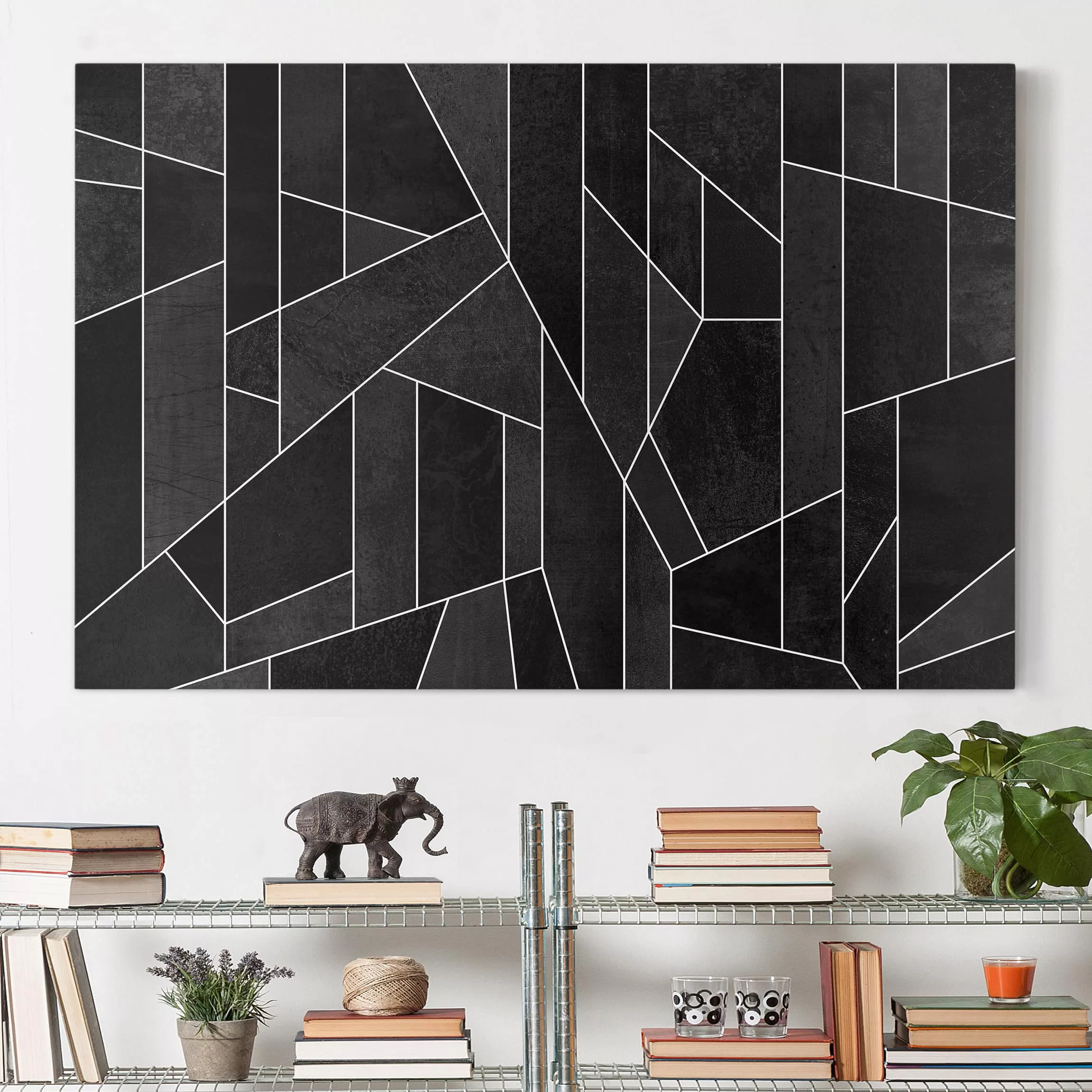 Leinwandbild Abstrakt - Querformat Schwarz Weiß Geometrie Aquarell günstig online kaufen