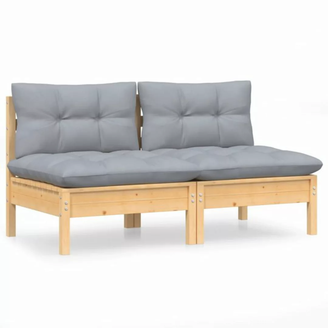 vidaXL Sofa, 2-Sitzer-Gartensofa mit Grauen Kissen Massivholz Kiefer günstig online kaufen