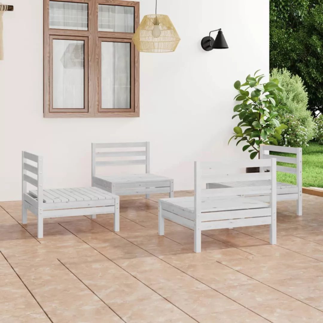 4-tlg. Garten-lounge-set Weiß Kiefer Massivholz günstig online kaufen