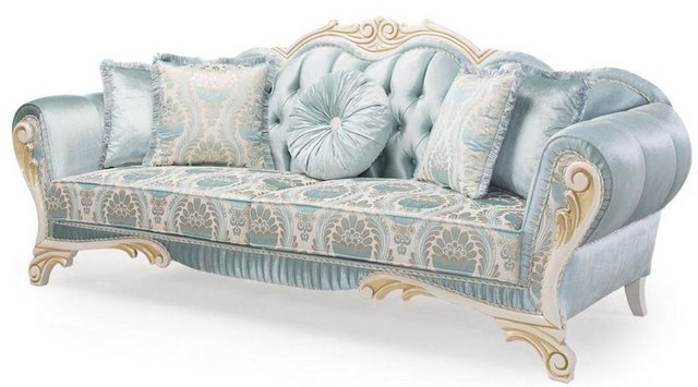 Casa Padrino Sofa Luxus Barock Sofa mit dekorativen Kissen Türkis / Creme / günstig online kaufen