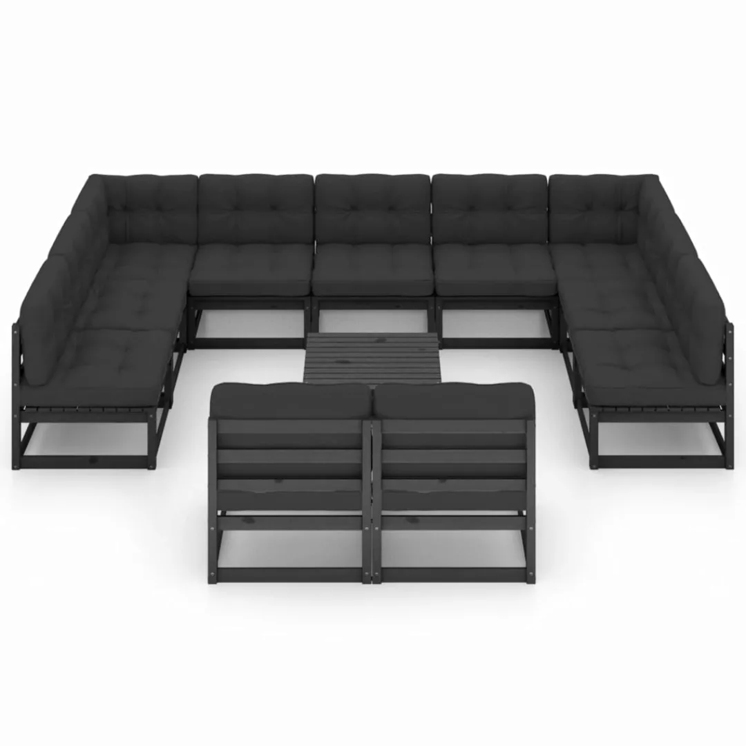 12-tlg. Garten-lounge-set Mit Kissen Schwarz Kiefer Massivholz günstig online kaufen