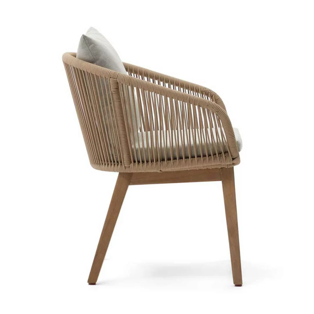 Outdoor Stühle Geflecht Holz mit Polsterauflage 63 cm breit (2er Set) günstig online kaufen
