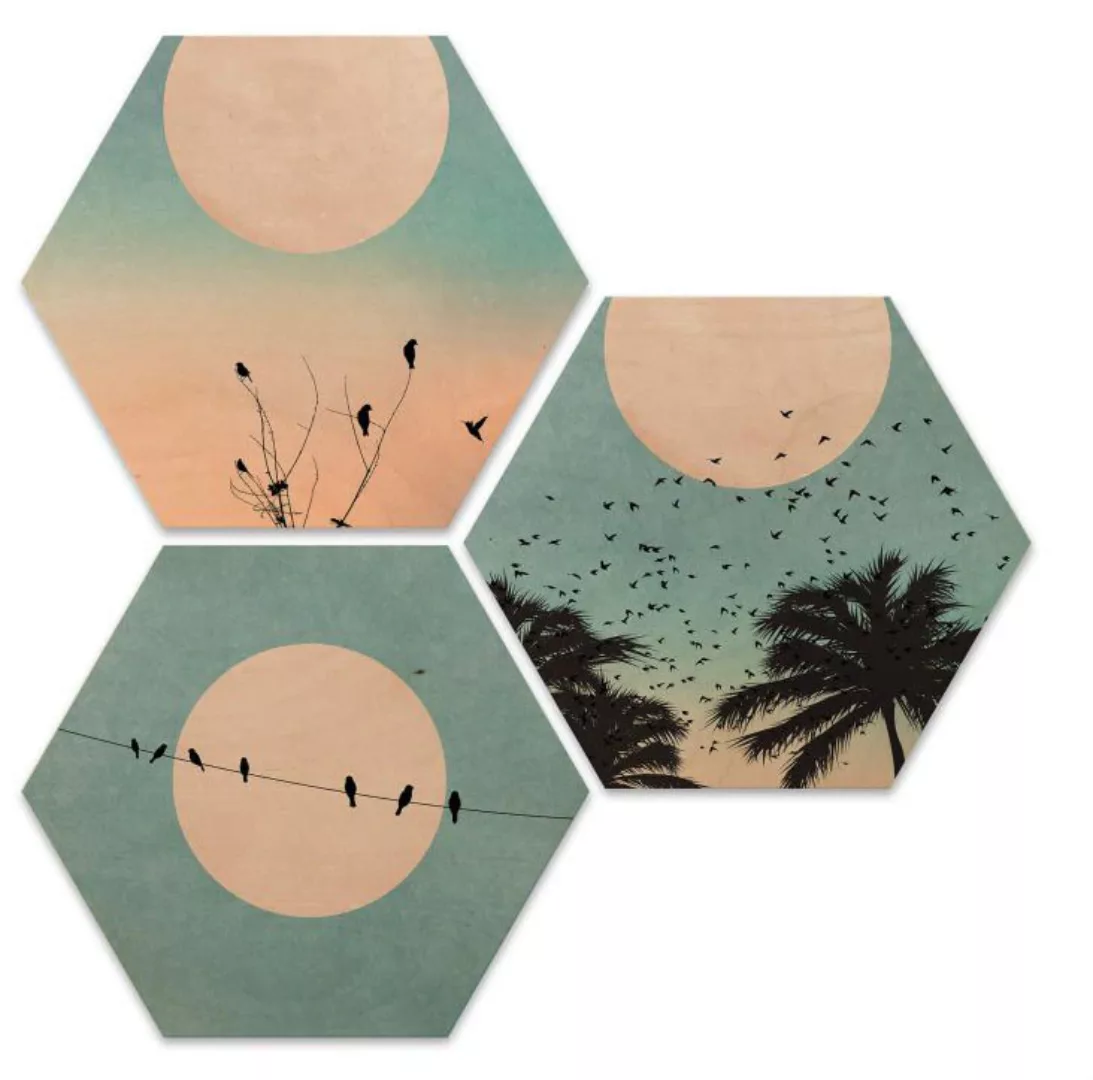 Wall-Art Holzbild »Hexagon Holzbild Sonnenaufgang«, (Set, 3 St., Dekorative günstig online kaufen