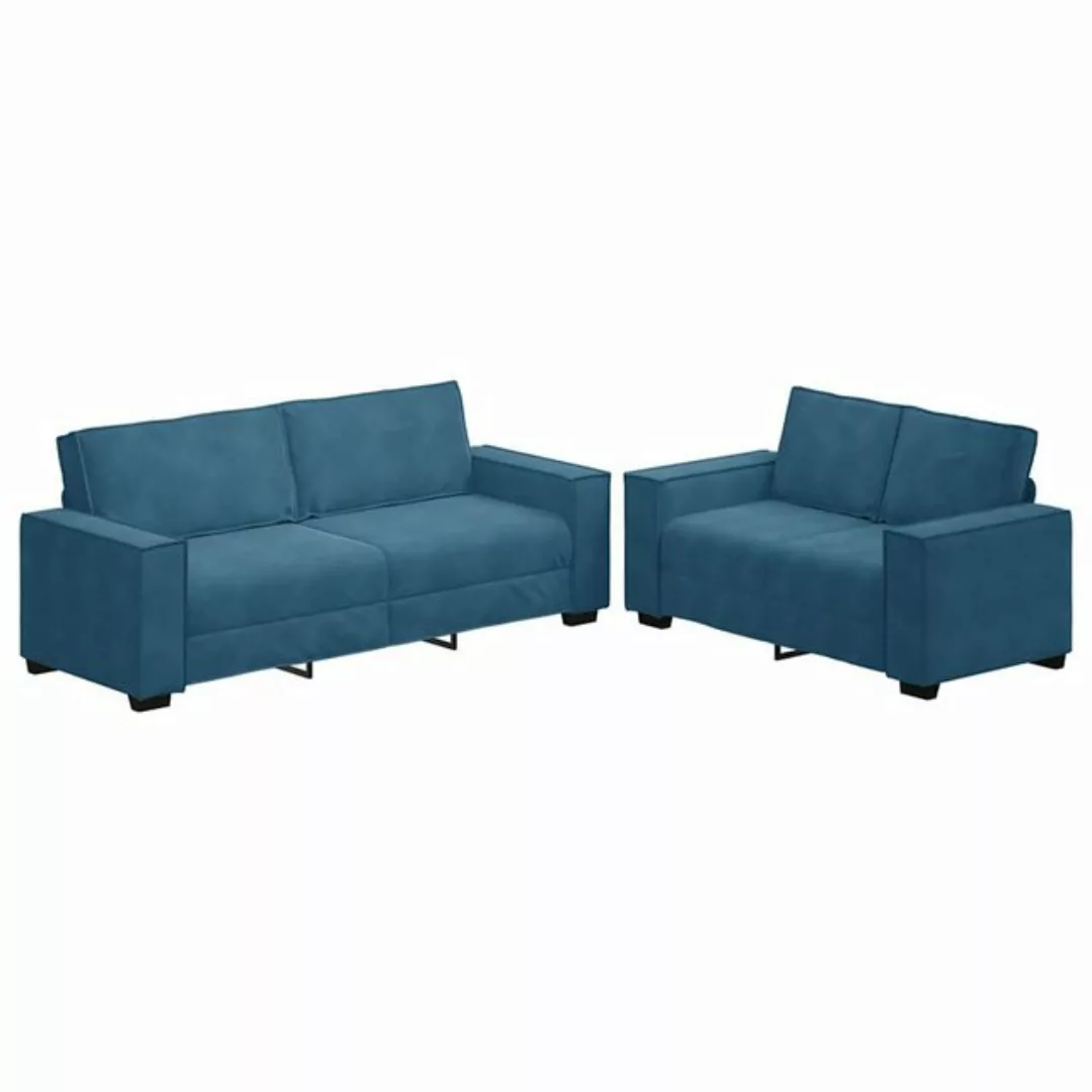 vidaXL Sofa 2-tlg. Sofagarnitur mit Kissen Blau Samt günstig online kaufen