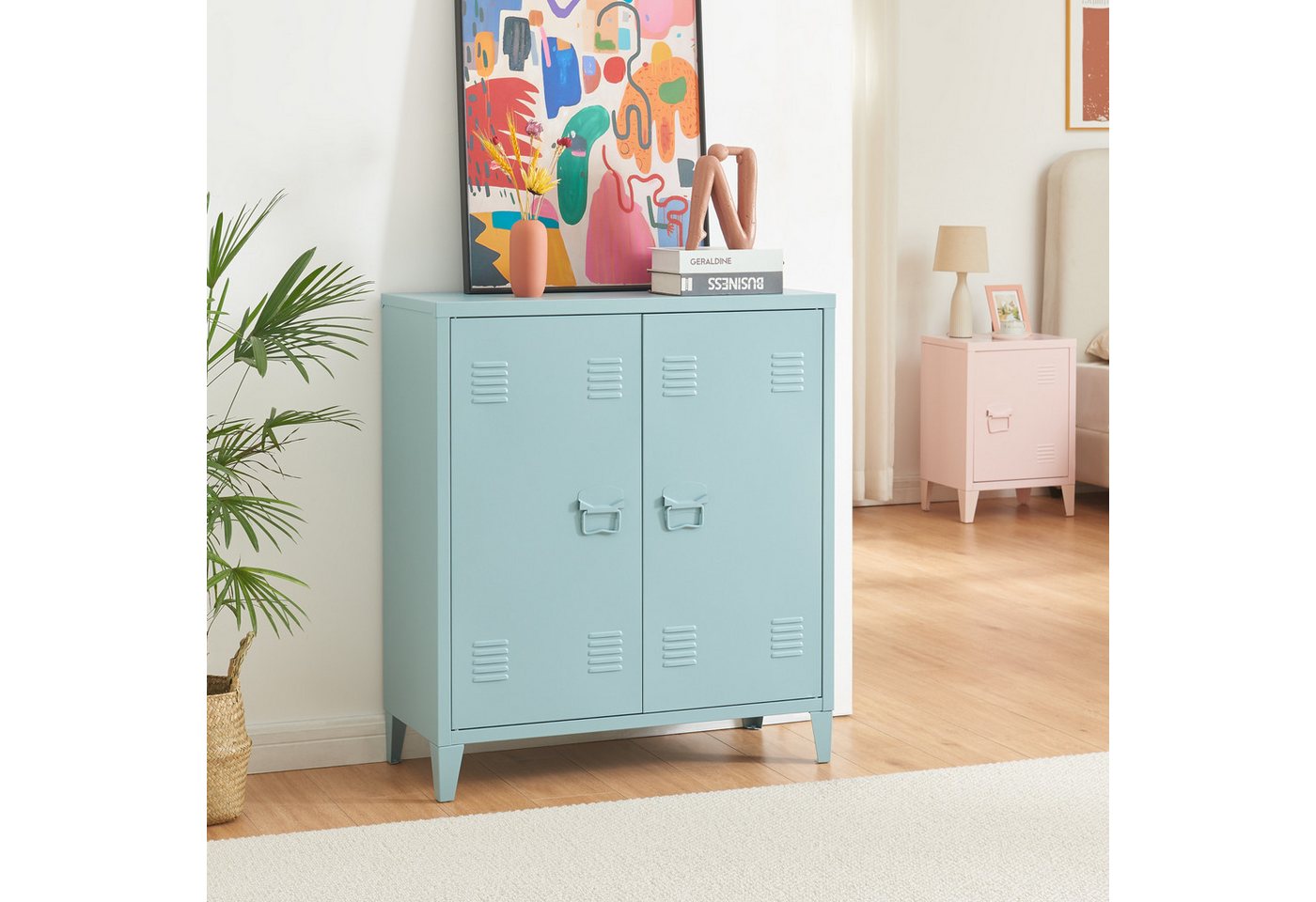 en.casa Aktenschrank »Oripää« mit 2 Türen Stahl 90x80x33 cm Graublau günstig online kaufen