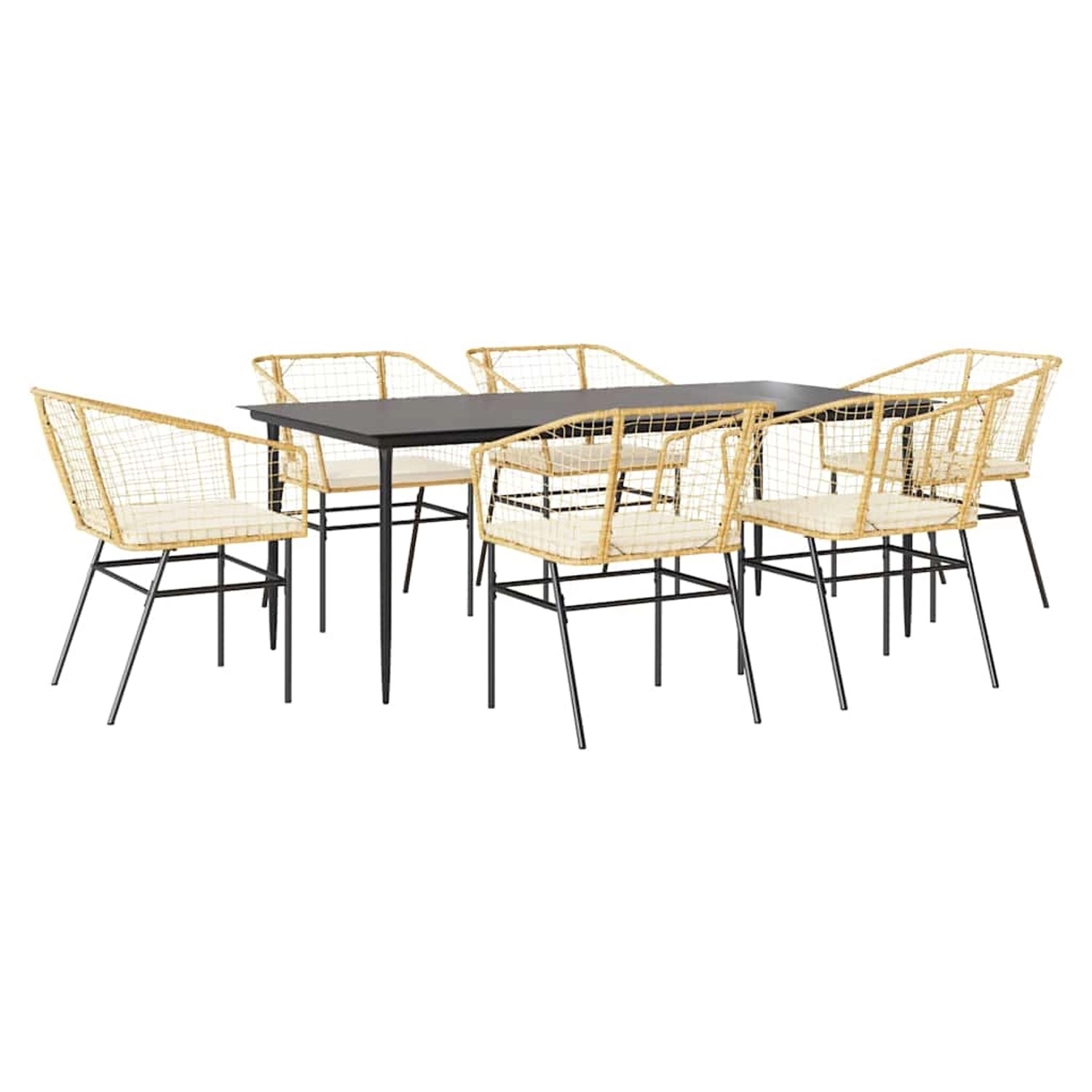 vidaXL 7-Tlg Garten-Essgruppe mit Kissen Braun Poly Rattan Glas 3334511 günstig online kaufen