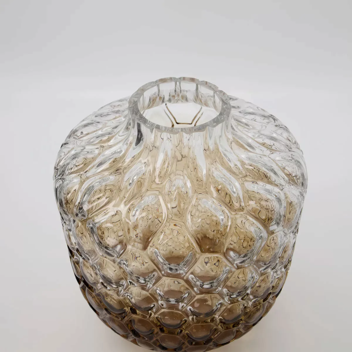 Vase Art Deco aus Glas in Gelb und Braun mit Relief günstig online kaufen