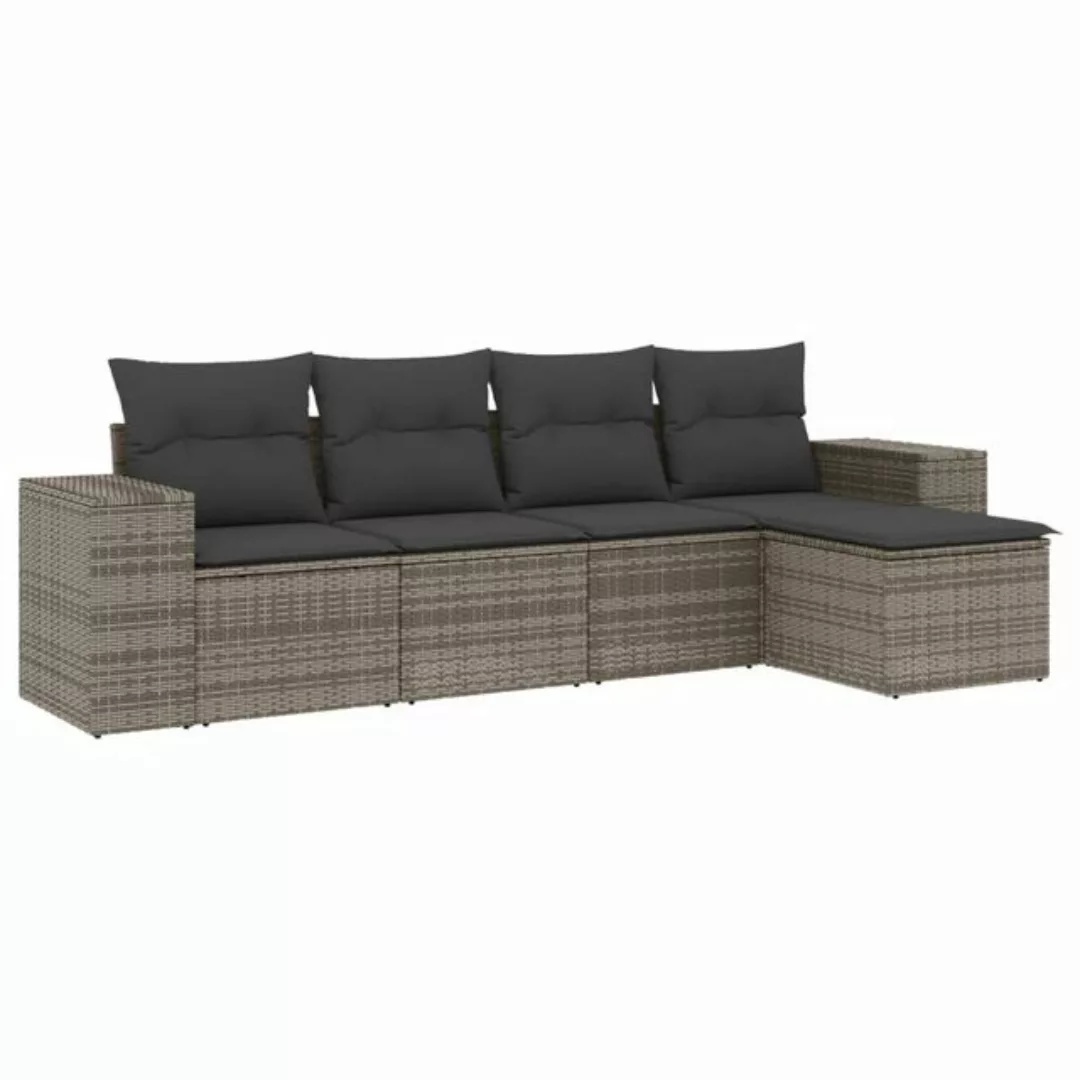 vidaXL Sofaelement 5-tlg. Garten-Sofagarnitur mit Kissen Grau Poly Rattan ( günstig online kaufen