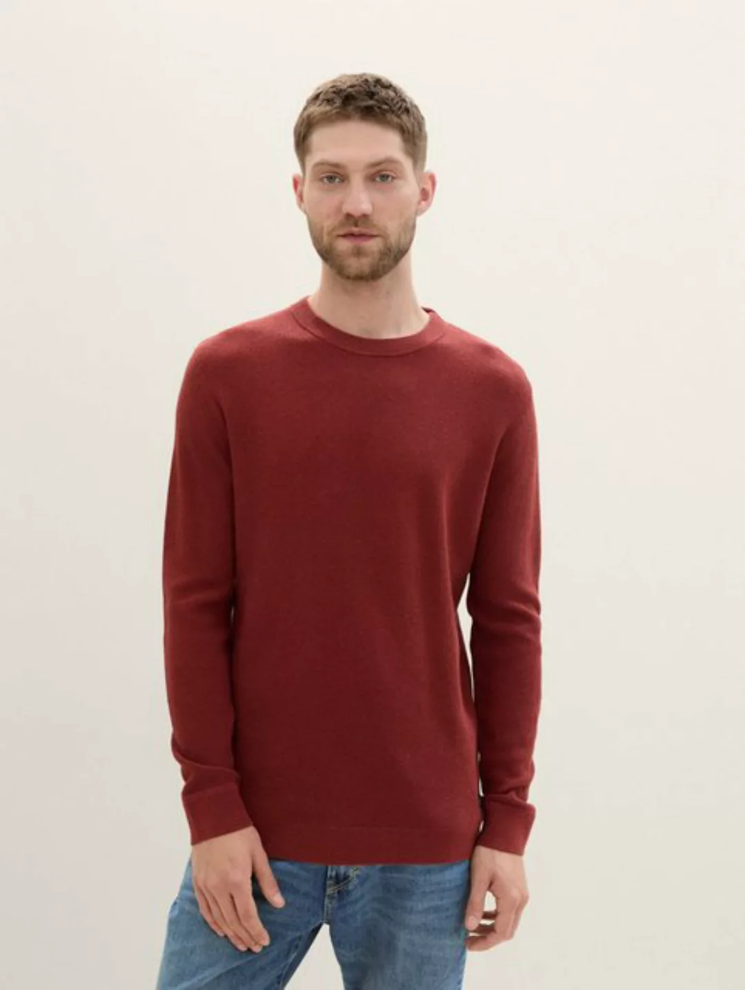 Tom Tailor Herren Rundhals Pullover STRUCTURED CREWNECK - Regular Fit günstig online kaufen