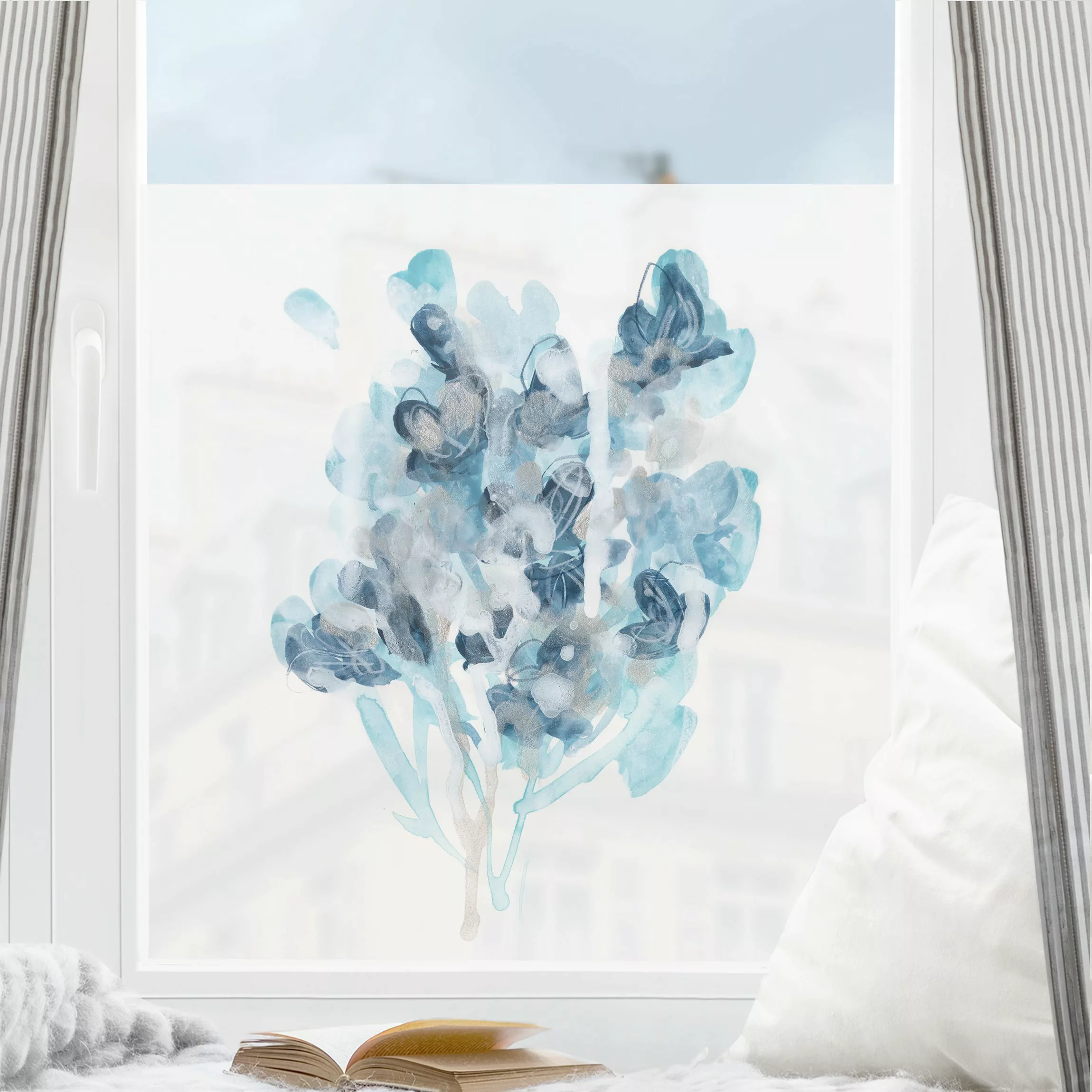 Fensterfolie Aquarell Bouquet in blauen Schattierungen günstig online kaufen