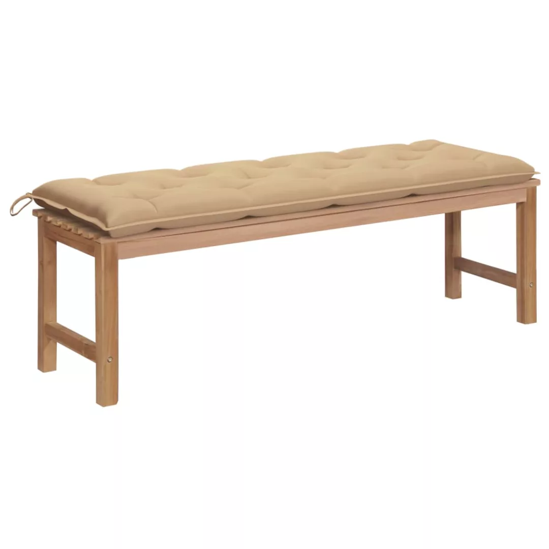 Gartenbank Mit Beige Auflage 150 Cm Massivholz Teak günstig online kaufen