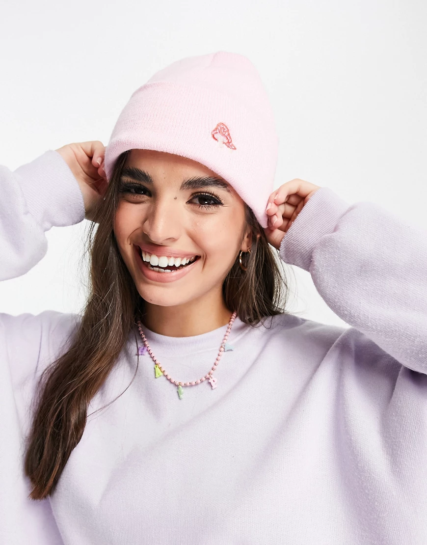 ASOS DESIGN – Gerippte Fischermütze in Rosa mit Pilz-Stickerei günstig online kaufen