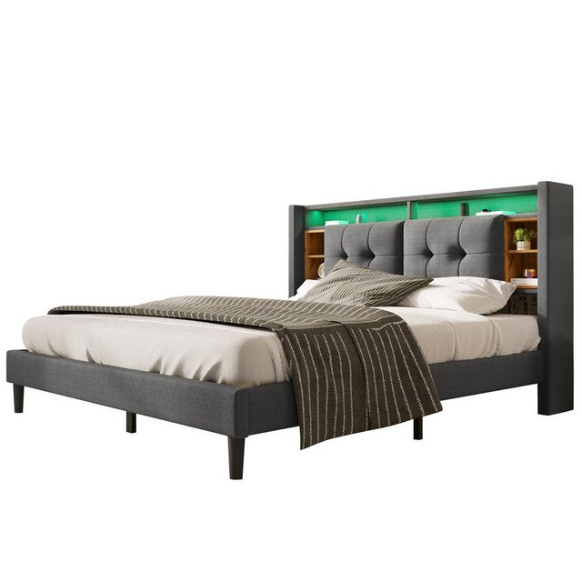 DOPWii Polsterbett Doppelbett Stauraum-Kopfteil Bett mit aufladen USB,LED-B günstig online kaufen