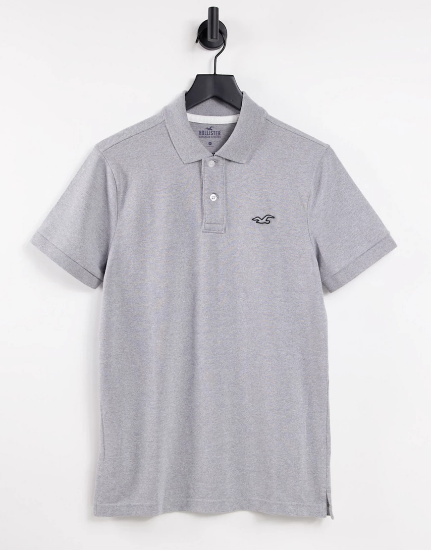 Hollister – Core – Pikee-Polohemd in Grau mit Markenlogo günstig online kaufen