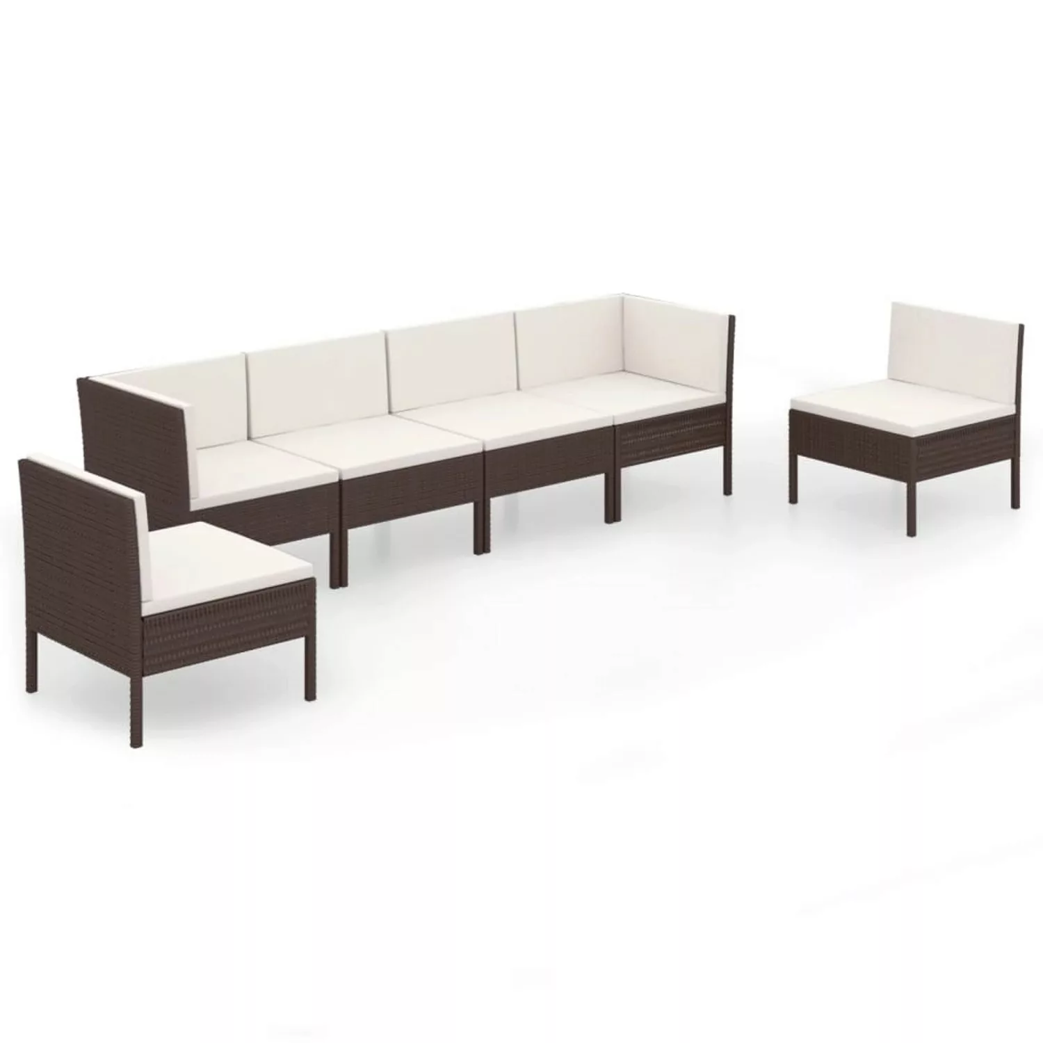 6-tlg. Garten-lounge-set Mit Auflagen Poly Rattan Braun günstig online kaufen