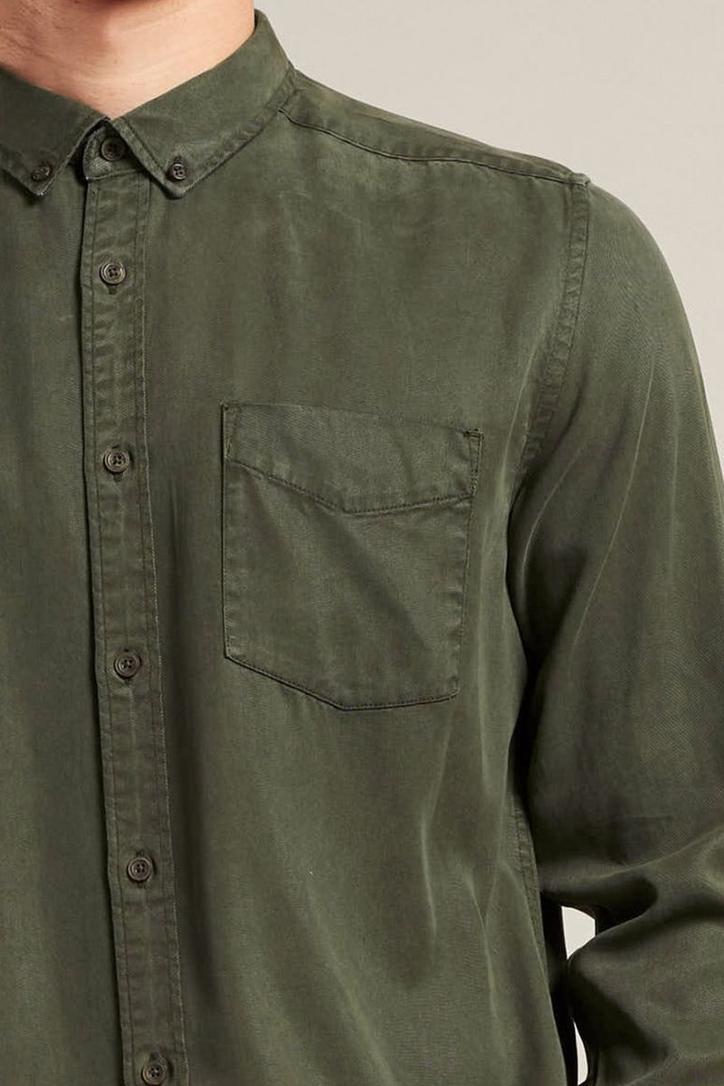 Dstrezzed Hemd Garment Dyed Tencel Dunkelgrün - Größe M günstig online kaufen