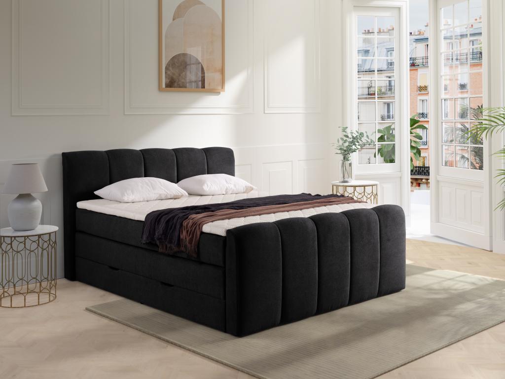 Boxspringbett mit gestepptem Kopfteil + Bettkasten + Matratze + Topper  - 1 günstig online kaufen