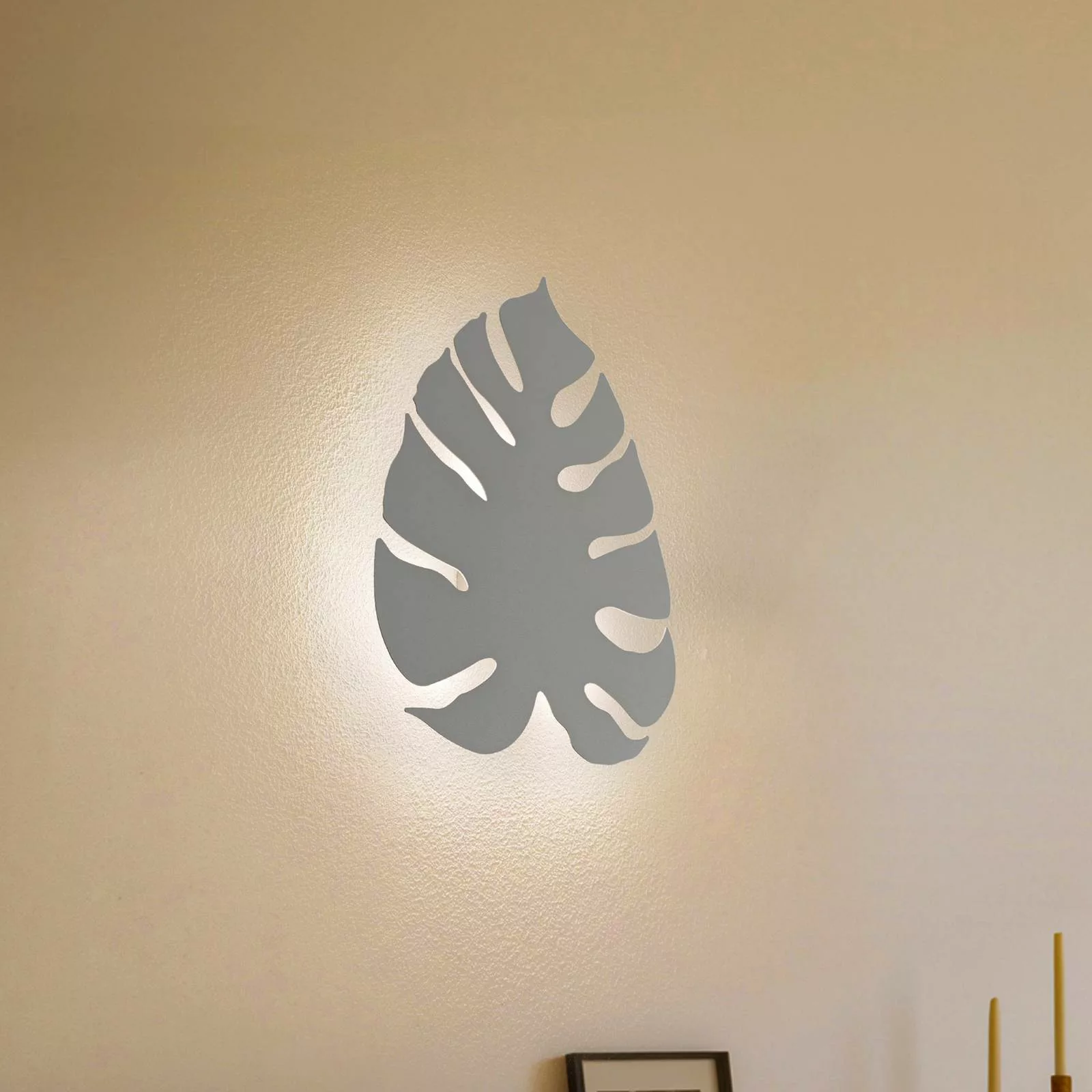 Wandleuchte Monstera, Blattform, 3 x G9, Stahl, beige günstig online kaufen