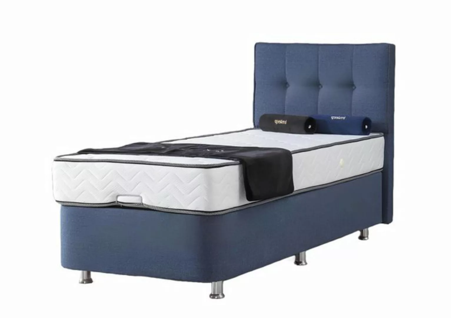 Xlmoebel Bett Neues modernes Einzelbett in luxuriösem blauen Stoff und Meta günstig online kaufen