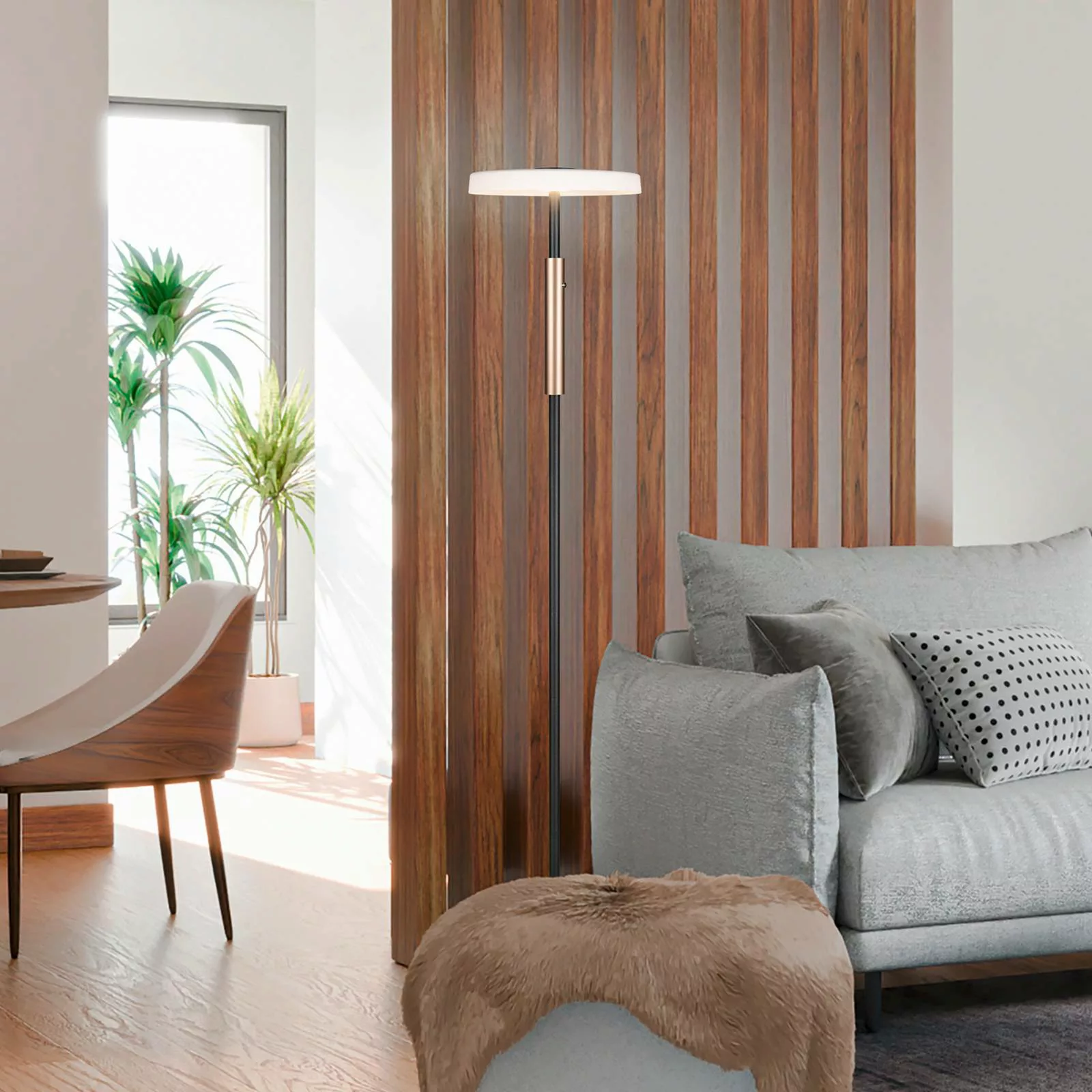LED-Stehlampe Celeste weiß/braun 160 cm Glas/Metall Touchdim günstig online kaufen