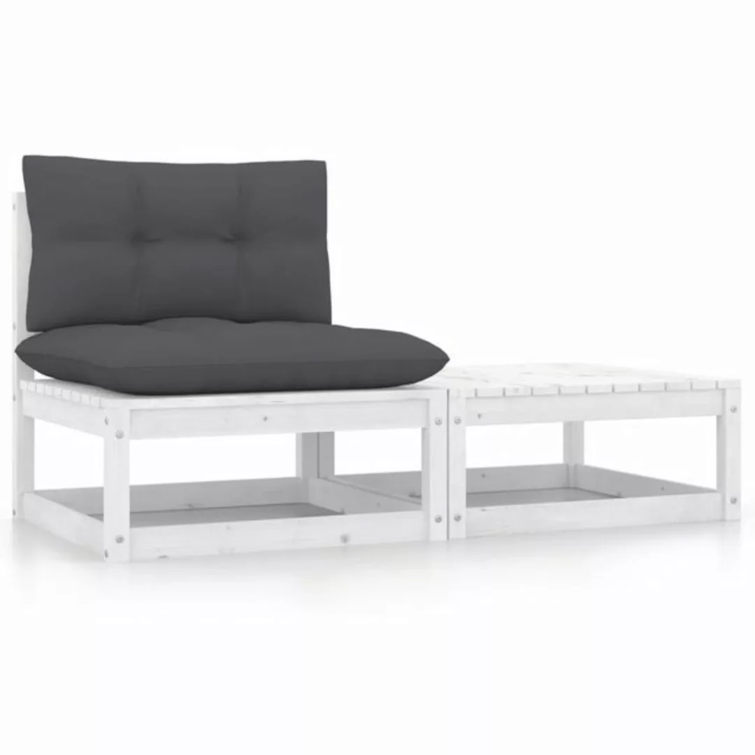 2-tlg. Garten-lounge-set Mit Kissen Weiß Massivholz Kiefer günstig online kaufen