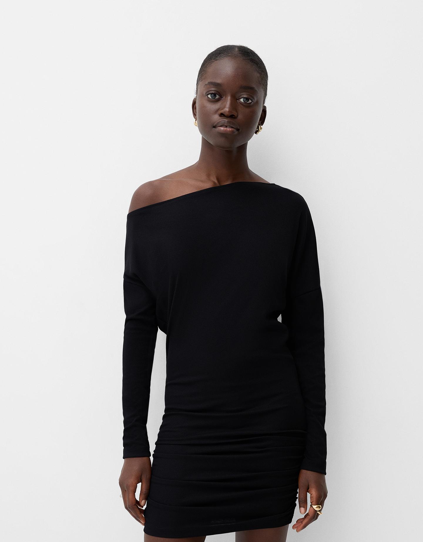 Bershka Asymmetrisches Kleid Mit Langen Ärmeln Damen S Schwarz günstig online kaufen